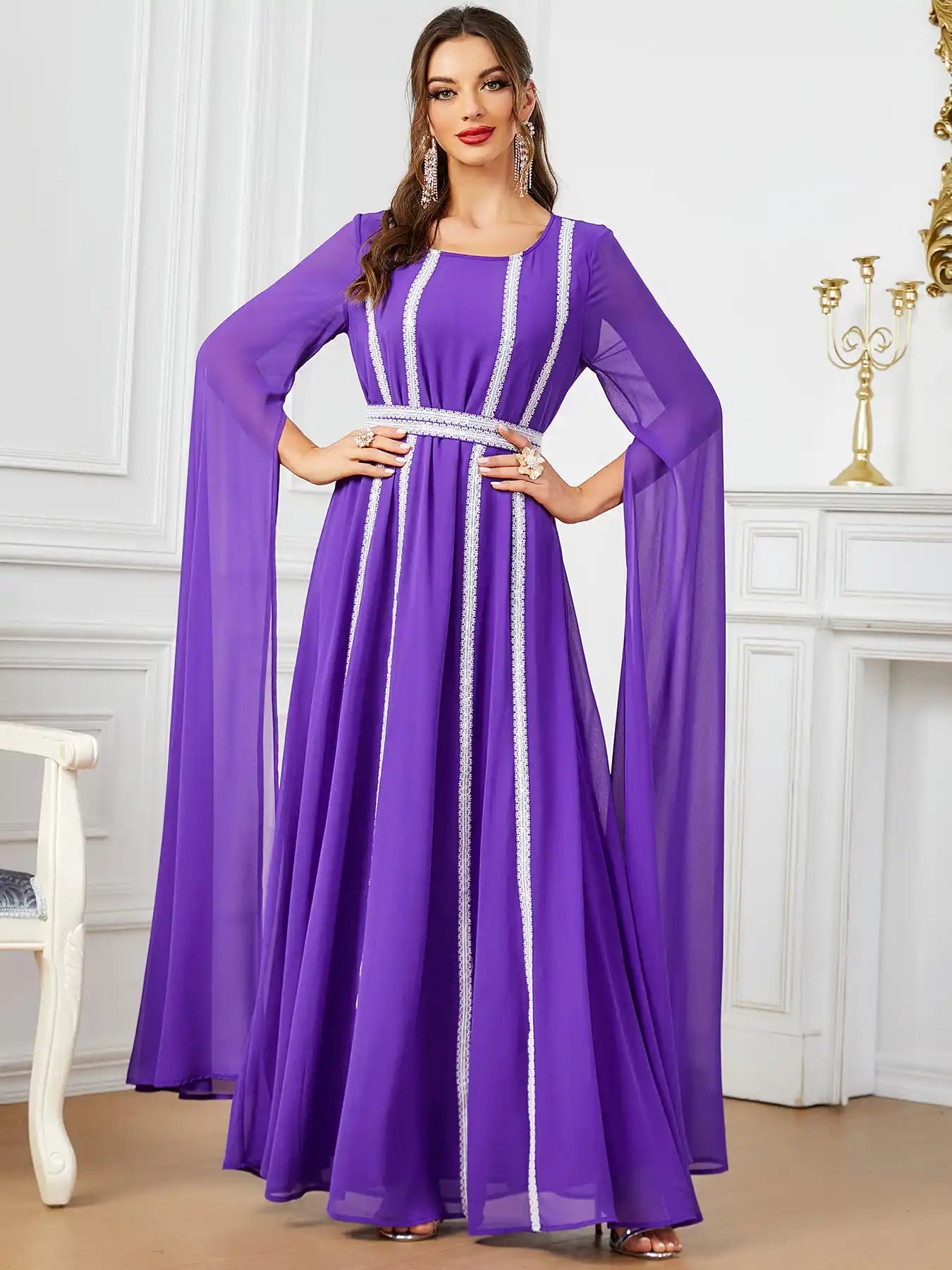 3601 Dubai Ultra-long Sleeve Evening Dress Muslim Women's Clothing