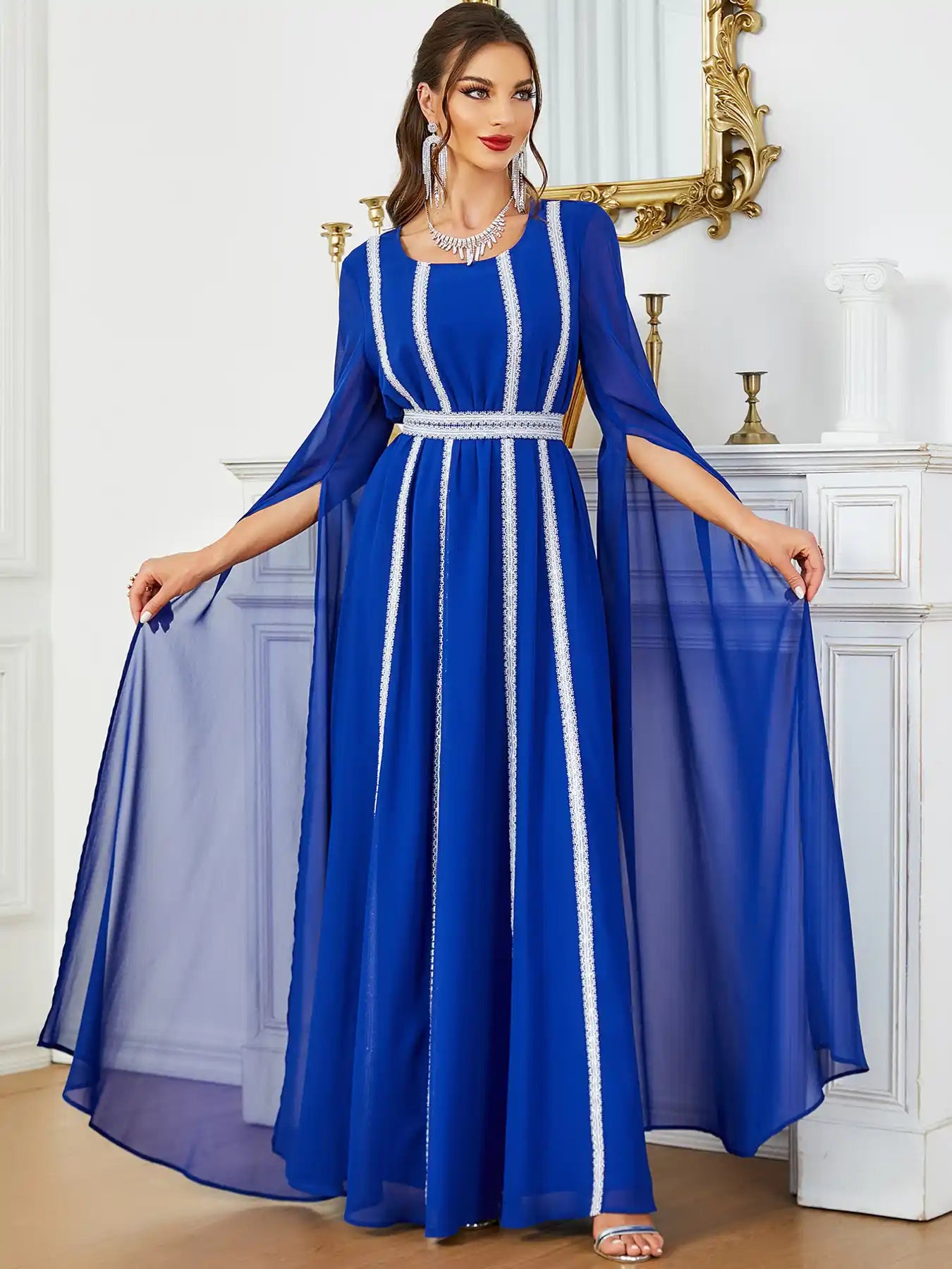 3601 Dubai Ultra-long Sleeve Evening Dress Muslim Women's Clothing