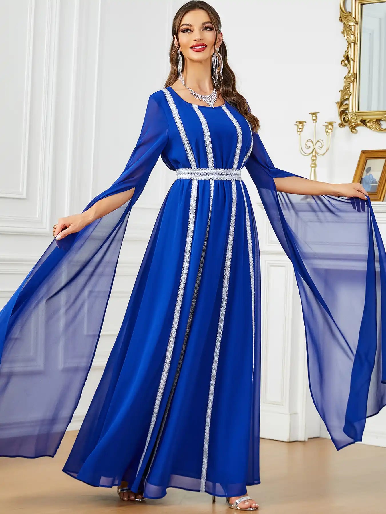 3601 Dubai Ultra-long Sleeve Evening Dress Muslim Women's Clothing