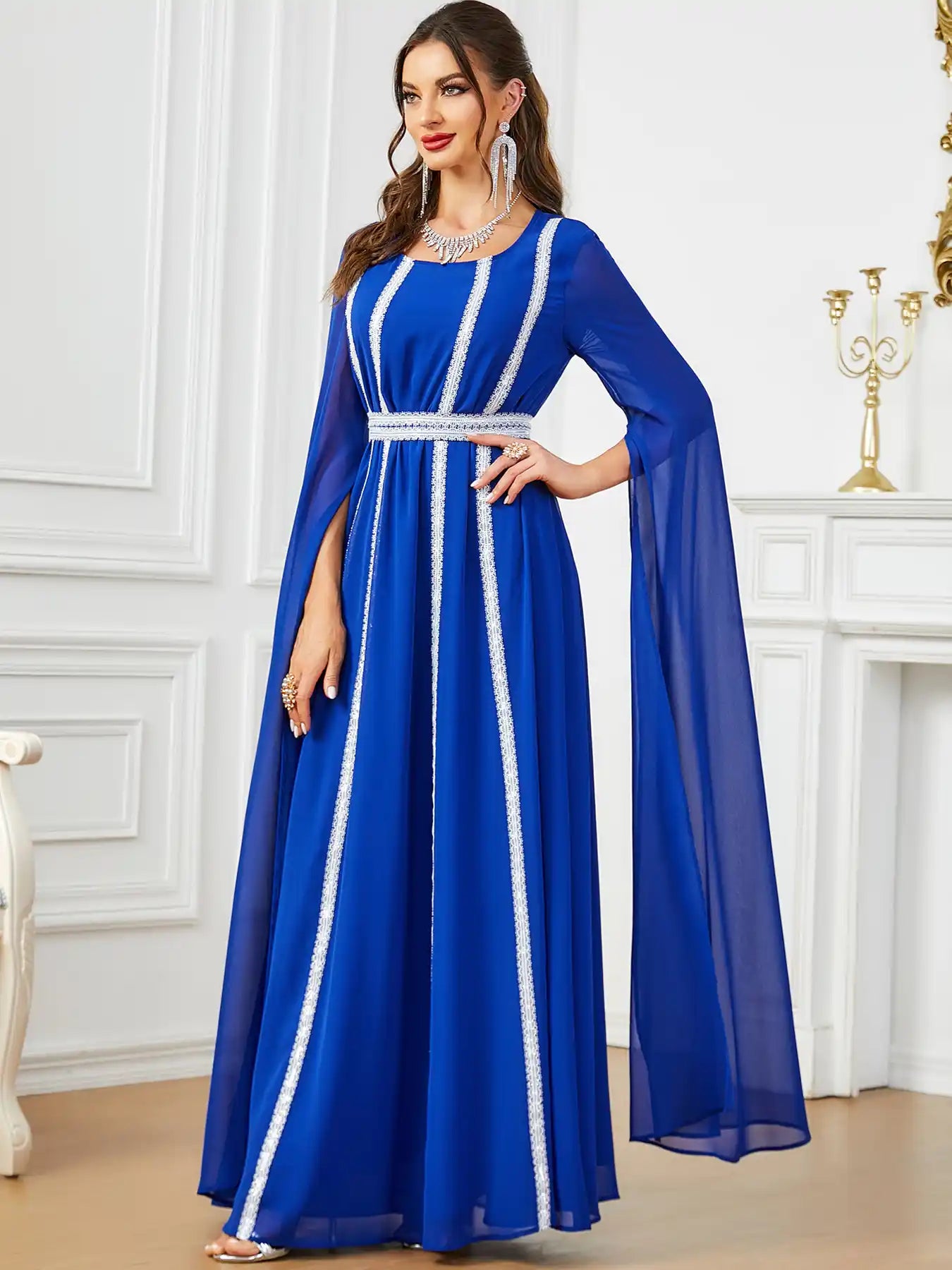 3601 Dubai Ultra-long Sleeve Evening Dress Muslim Women's Clothing