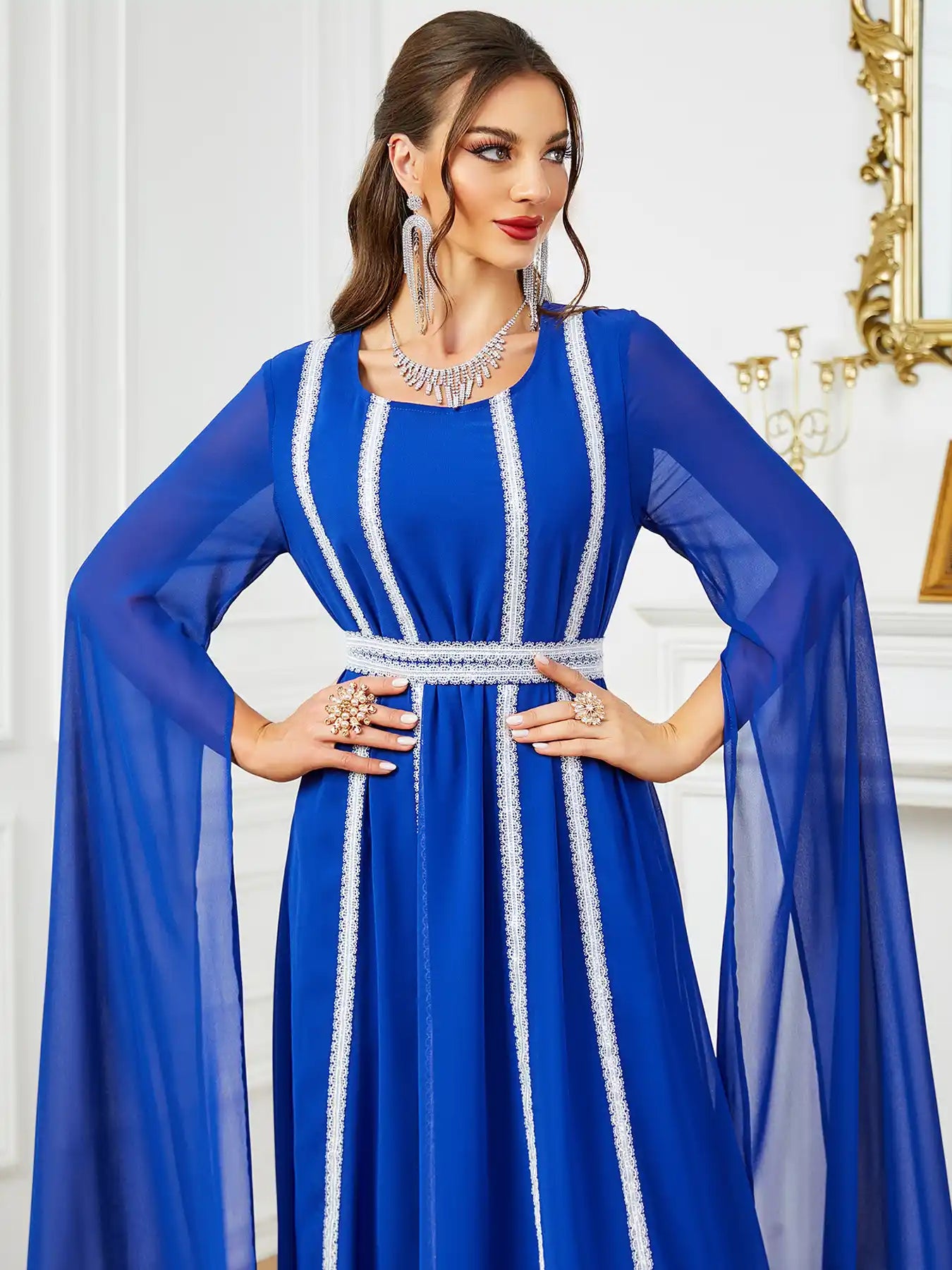 3601 Dubai Ultra-long Sleeve Evening Dress Muslim Women's Clothing