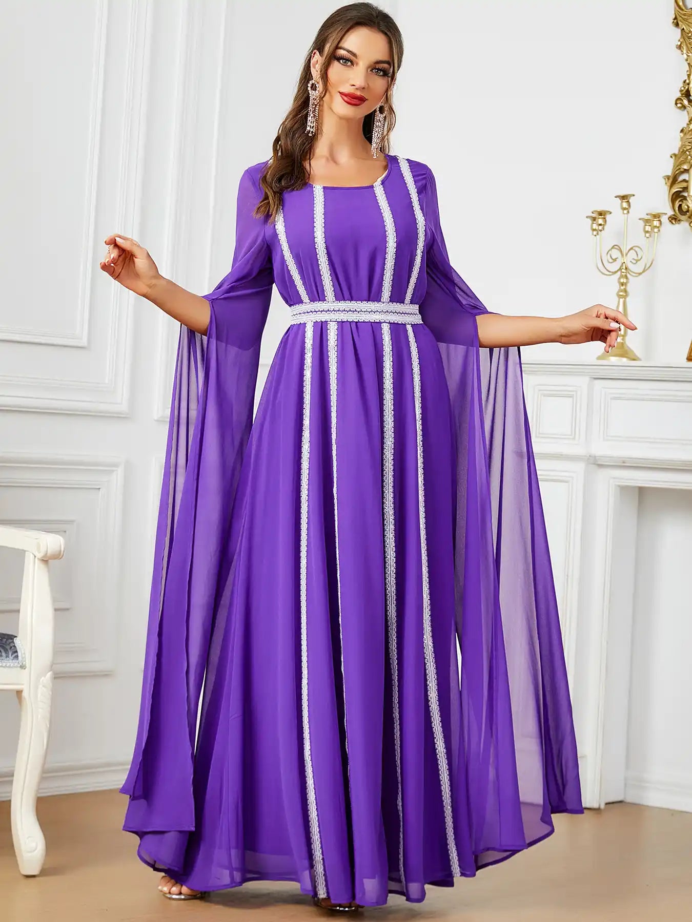 3601 Dubai Ultra-long Sleeve Evening Dress Muslim Women's Clothing
