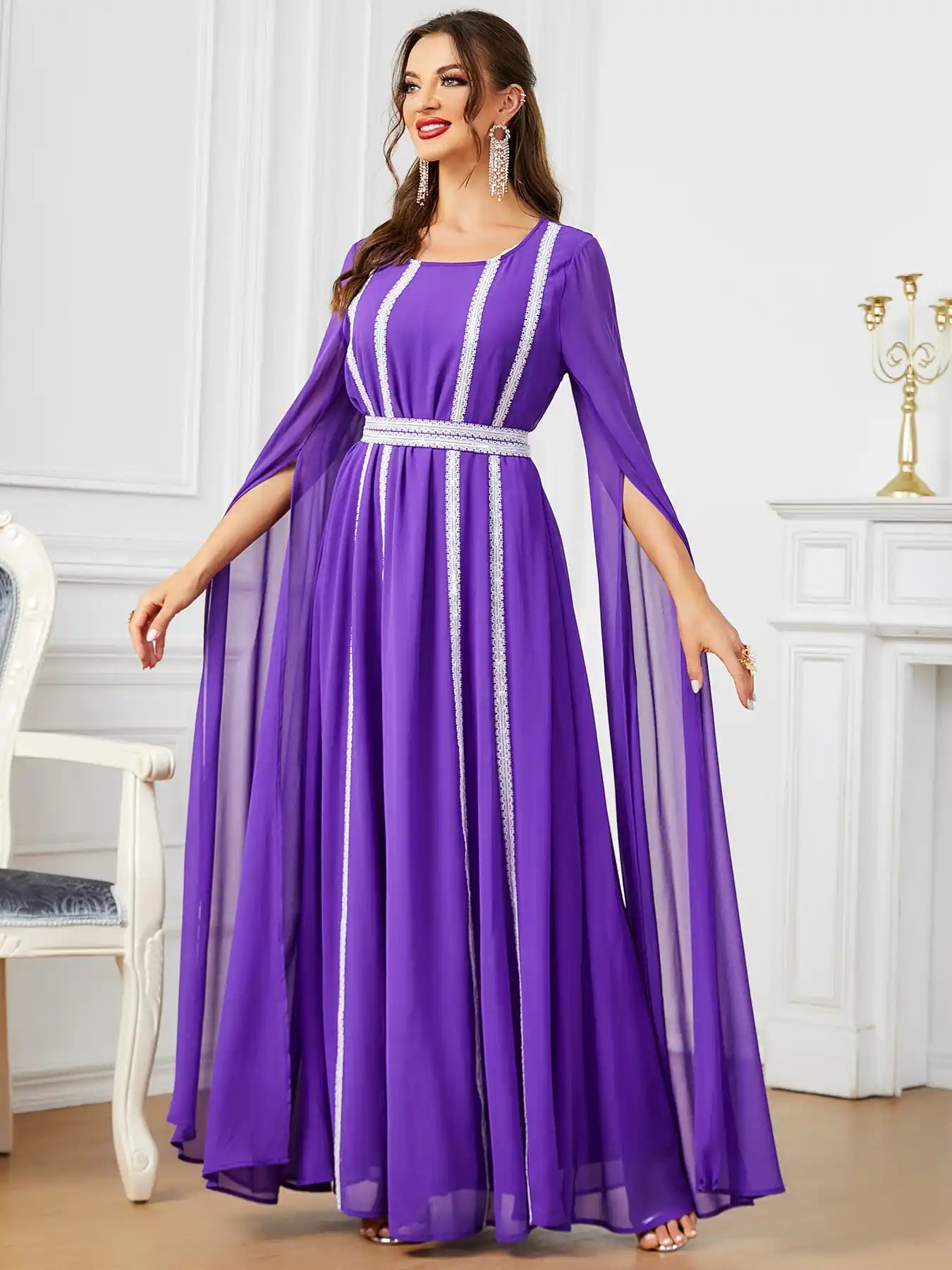 3601 Dubai Ultra-long Sleeve Evening Dress Muslim Women's Clothing