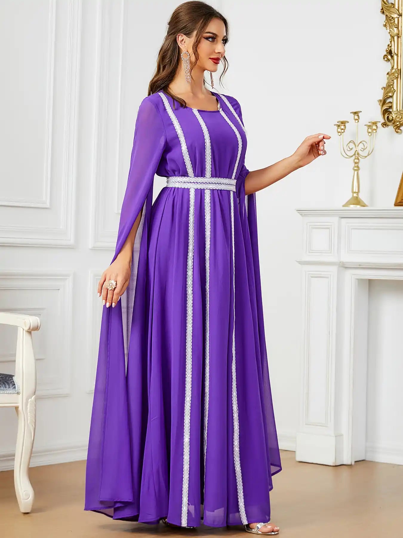 3601 Dubai Ultra-long Sleeve Evening Dress Muslim Women's Clothing