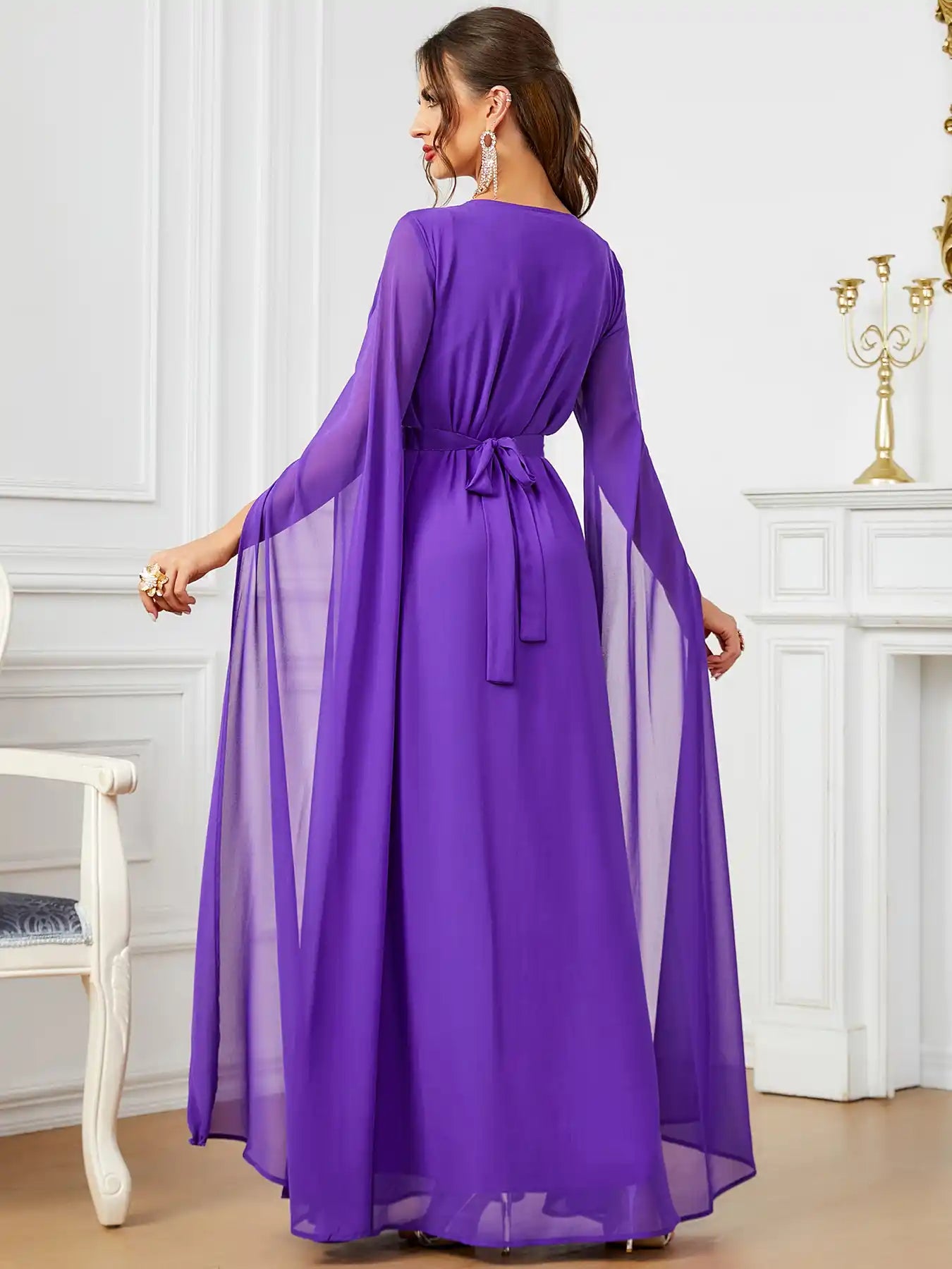 3601 Dubai Ultra-long Sleeve Evening Dress Muslim Women's Clothing