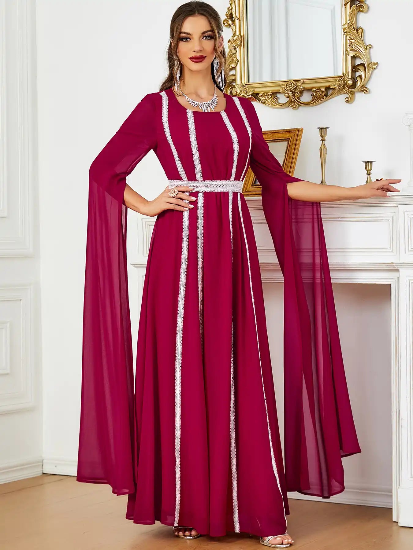 3601 Dubai Ultra-long Sleeve Evening Dress Muslim Women's Clothing