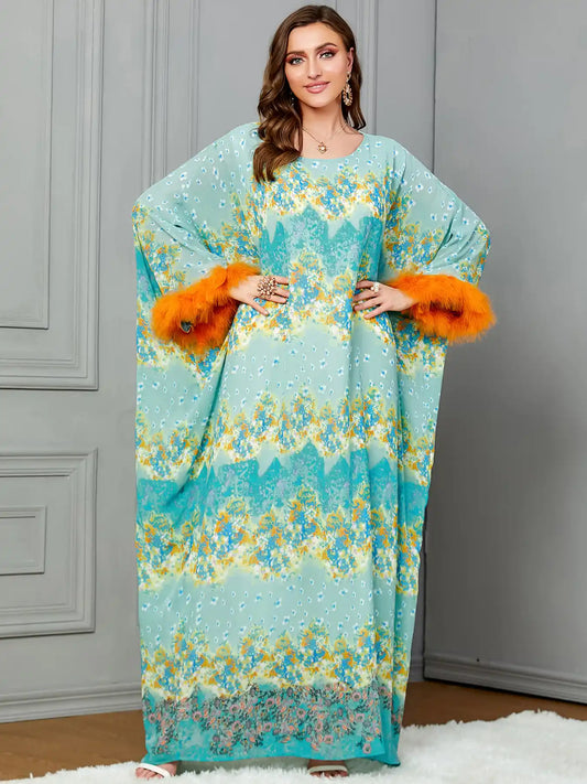 3634 Muslim Dubai Robe Abaya Bat Sleeves Dress
