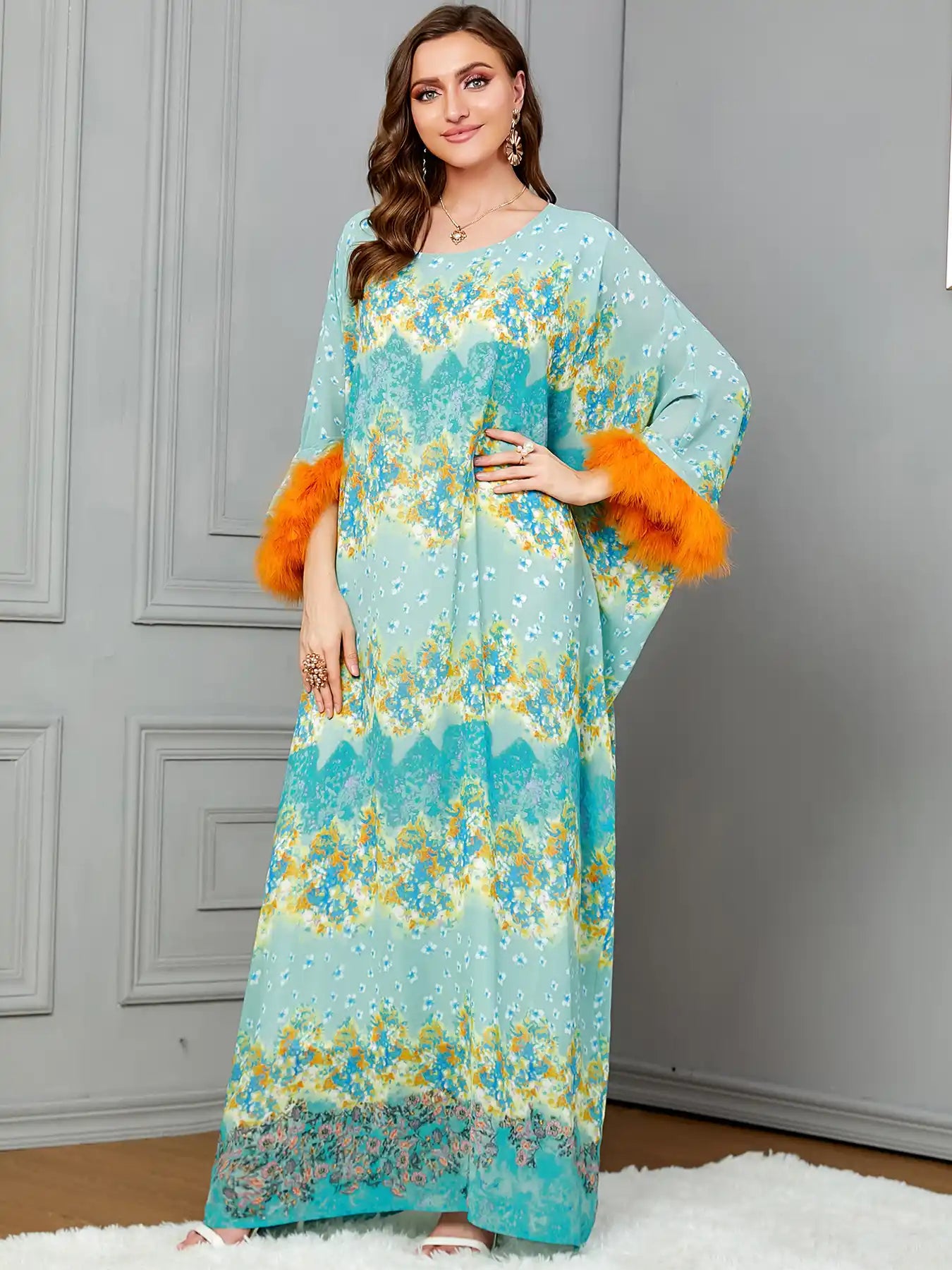 3634 Muslim Dubai Robe Abaya Bat Sleeves Dress