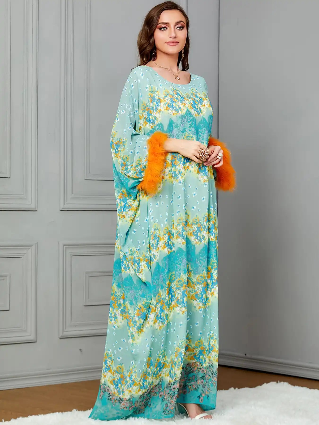 3634 Muslim Dubai Robe Abaya Bat Sleeves Dress