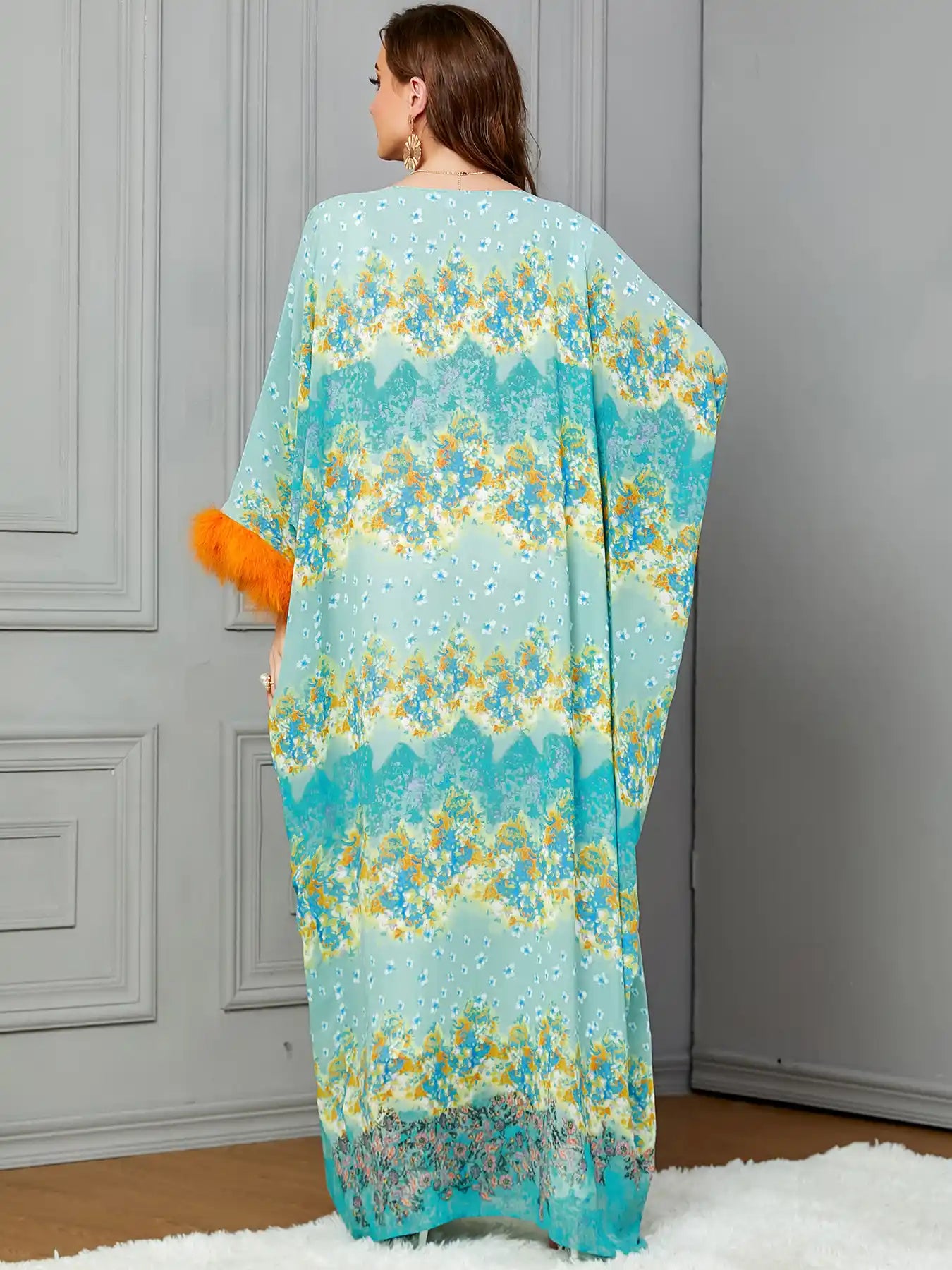 3634 Muslim Dubai Robe Abaya Bat Sleeves Dress