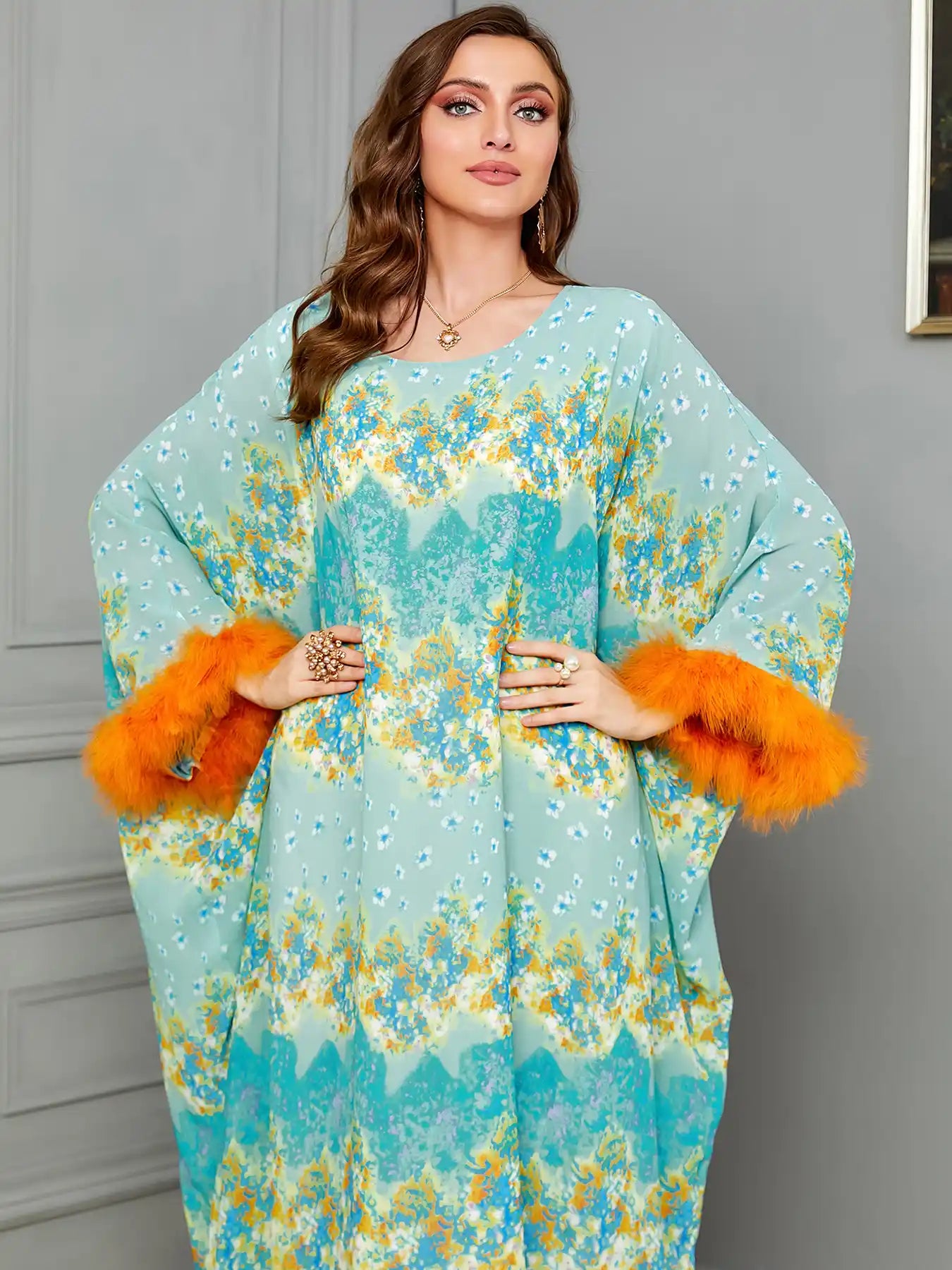 3634 Muslim Dubai Robe Abaya Bat Sleeves Dress