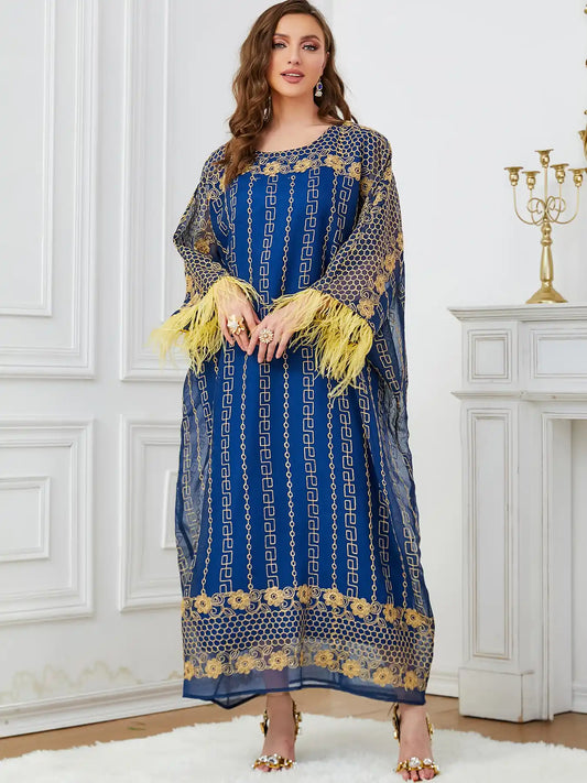 3643 Arabic Clothing Loose Bat Sleeve Embroidered Dress Abaya