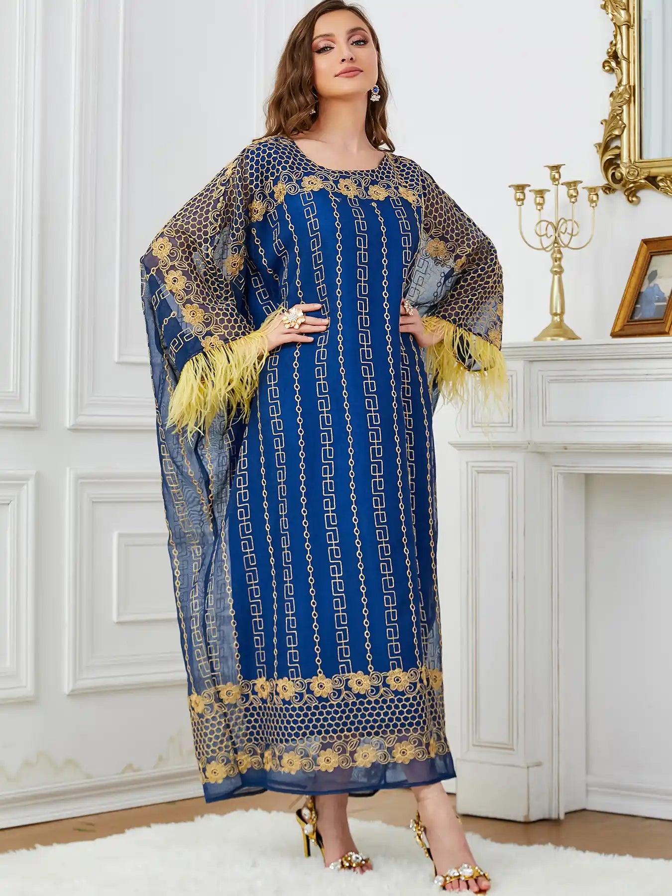 3643 Arabic Clothing Loose Bat Sleeve Embroidered Dress Abaya