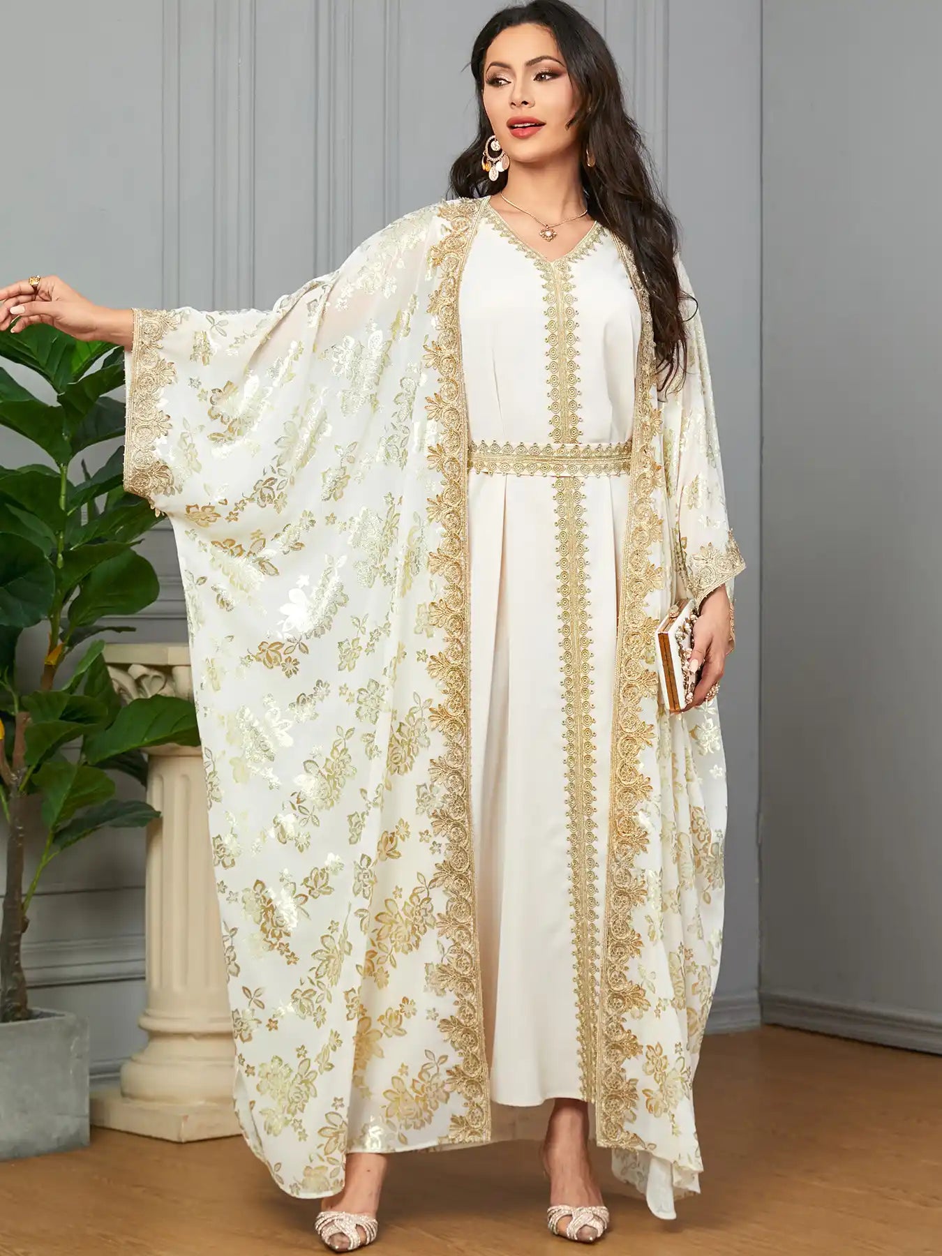 3665 Moroccan Two-piece Cardigan Robe Dubai Dress