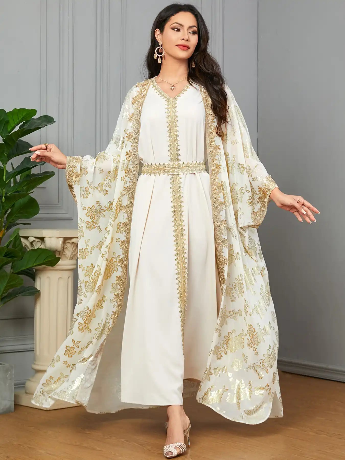 3665 Moroccan Two-piece Cardigan Robe Dubai Dress