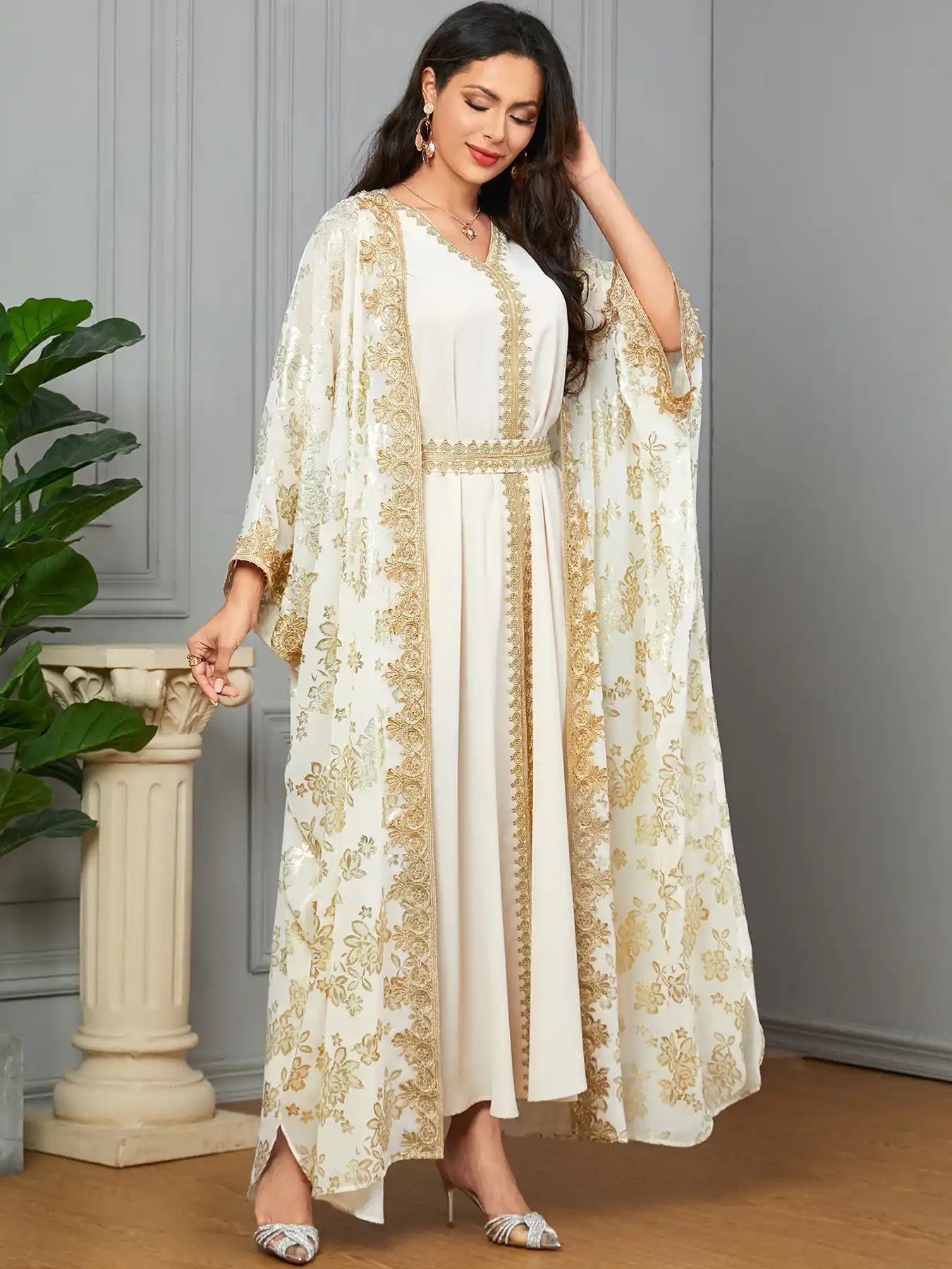 3665 Moroccan Two-piece Cardigan Robe Dubai Dress