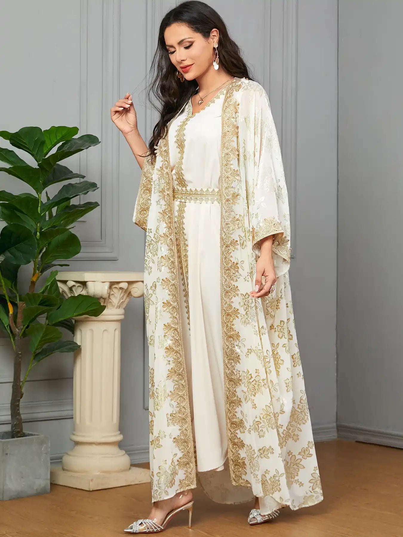 3665 Moroccan Two-piece Cardigan Robe Dubai Dress