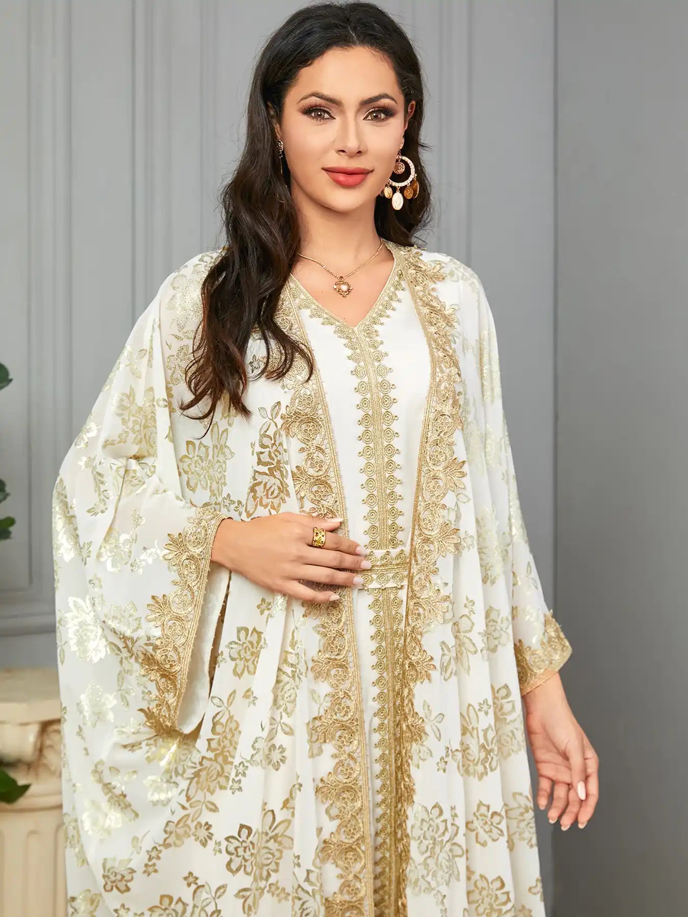 3665 Moroccan Two-piece Cardigan Robe Dubai Dress