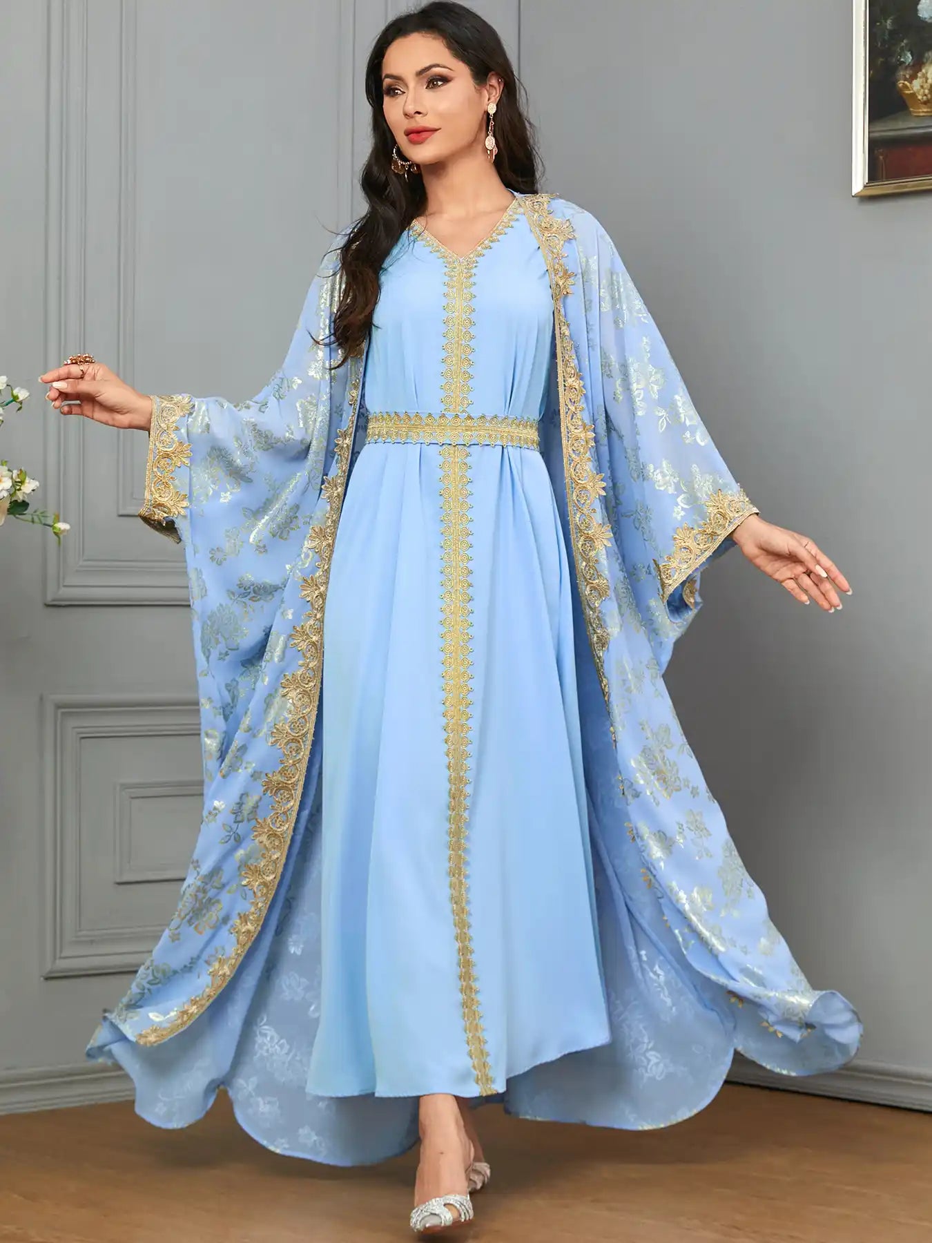 3665 Moroccan Two-piece Cardigan Robe Dubai Dress