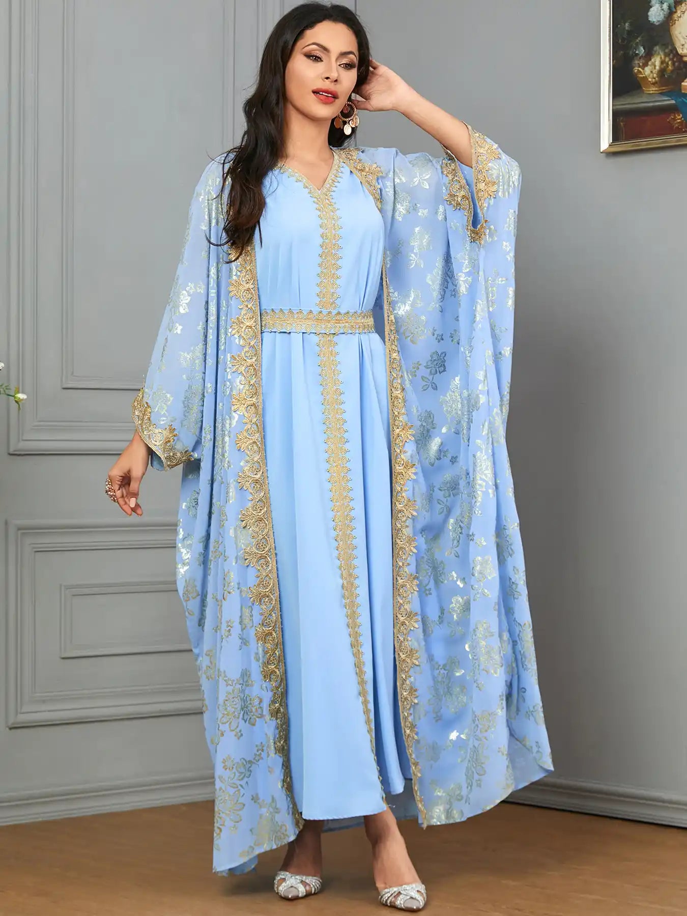 3665 Moroccan Two-piece Cardigan Robe Dubai Dress