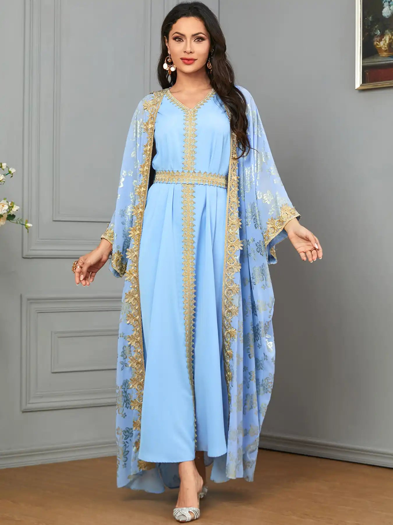 3665 Moroccan Two-piece Cardigan Robe Dubai Dress