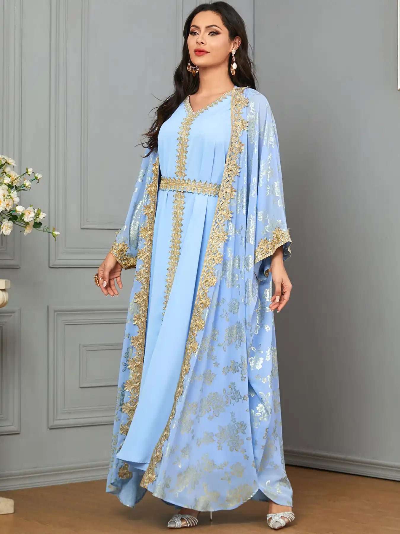 3665 Moroccan Two-piece Cardigan Robe Dubai Dress