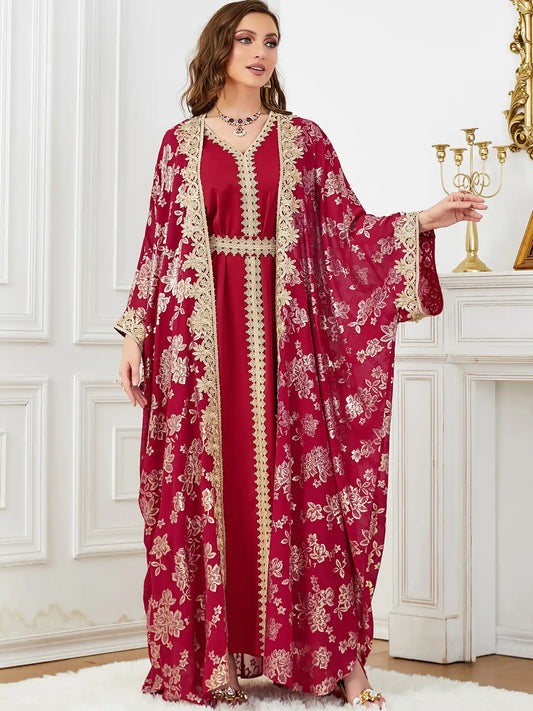 3665 Moroccan Two-piece Cardigan Robe Dubai Dress