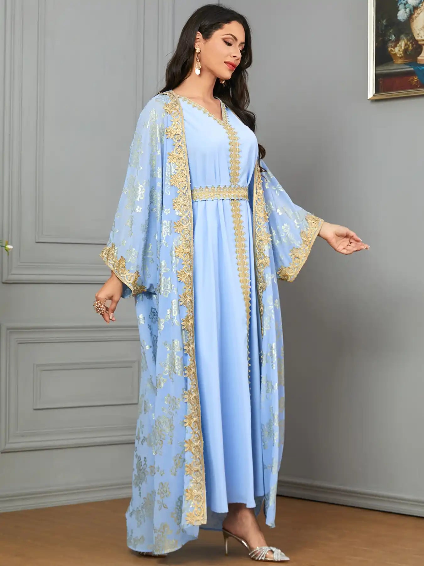 3665 Moroccan Two-piece Cardigan Robe Dubai Dress