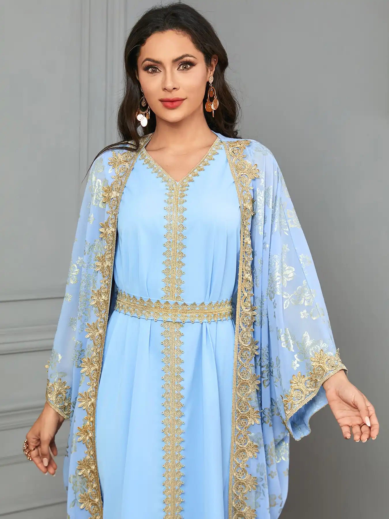 3665 Moroccan Two-piece Cardigan Robe Dubai Dress