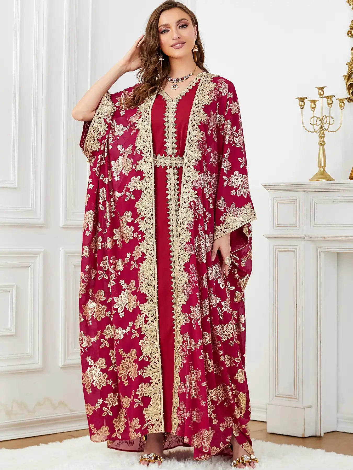 3665 Moroccan Two-piece Cardigan Robe Dubai Dress