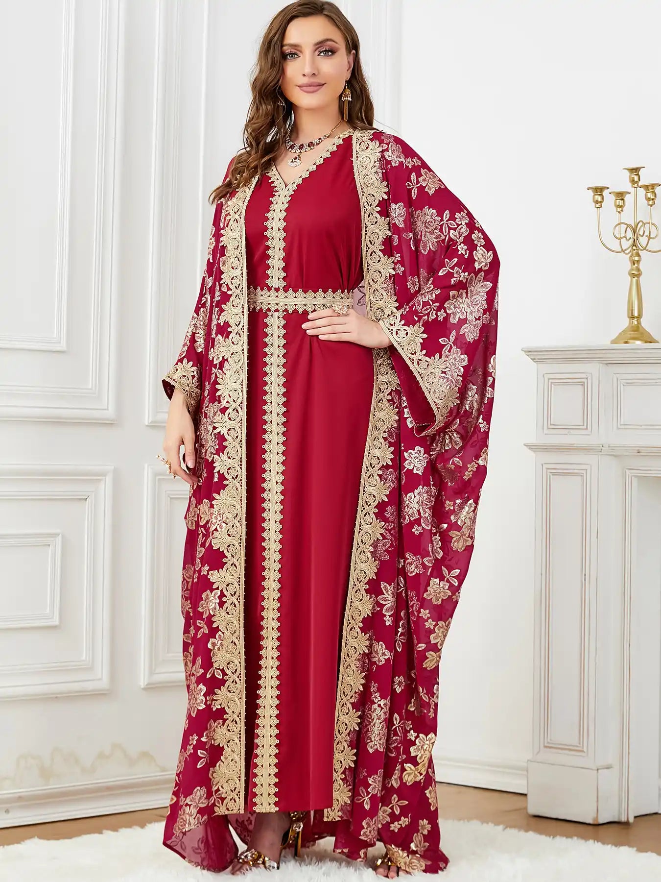 3665 Moroccan Two-piece Cardigan Robe Dubai Dress