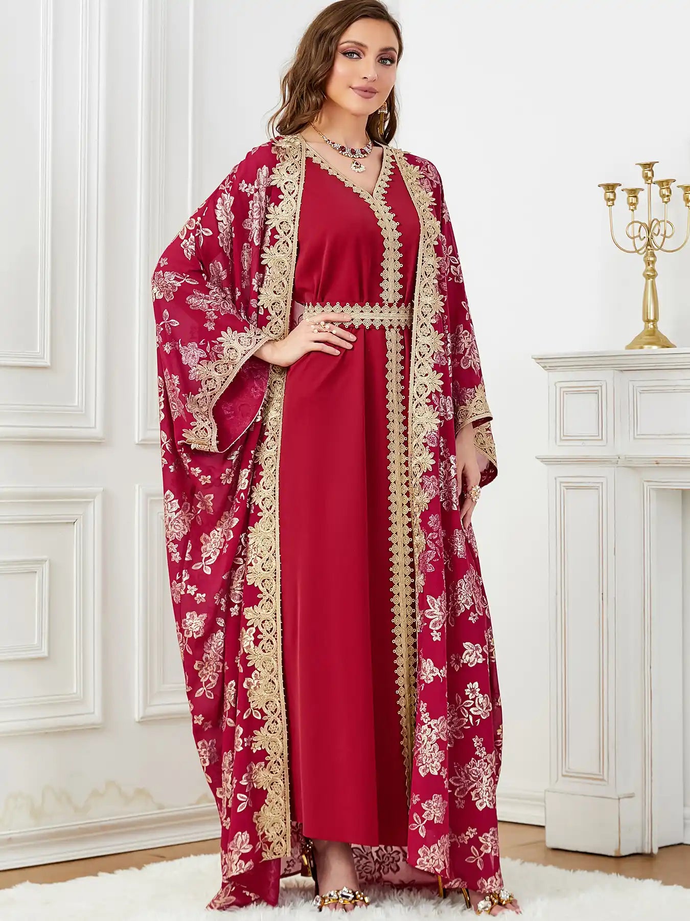 3665 Moroccan Two-piece Cardigan Robe Dubai Dress
