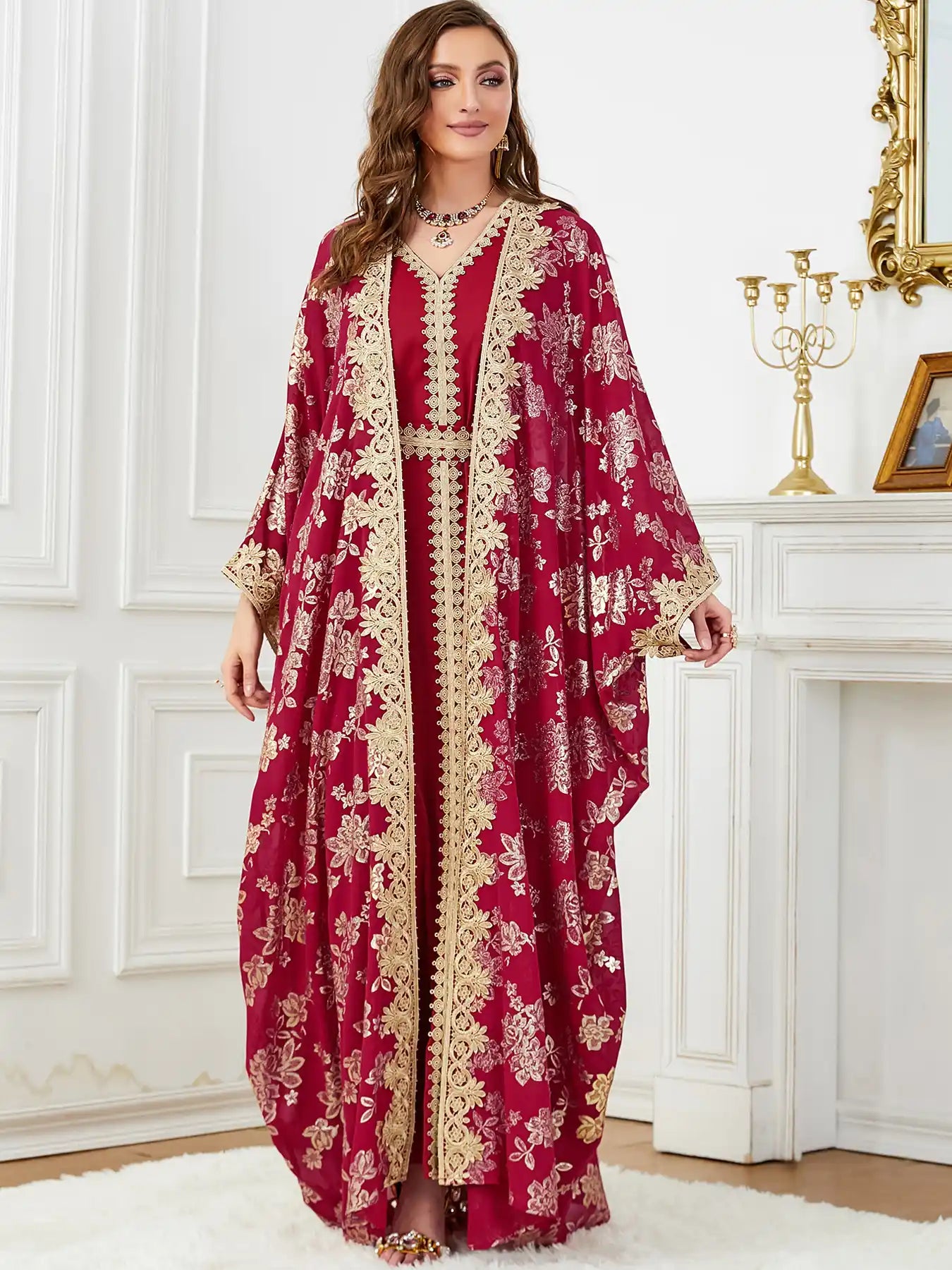 3665 Moroccan Two-piece Cardigan Robe Dubai Dress