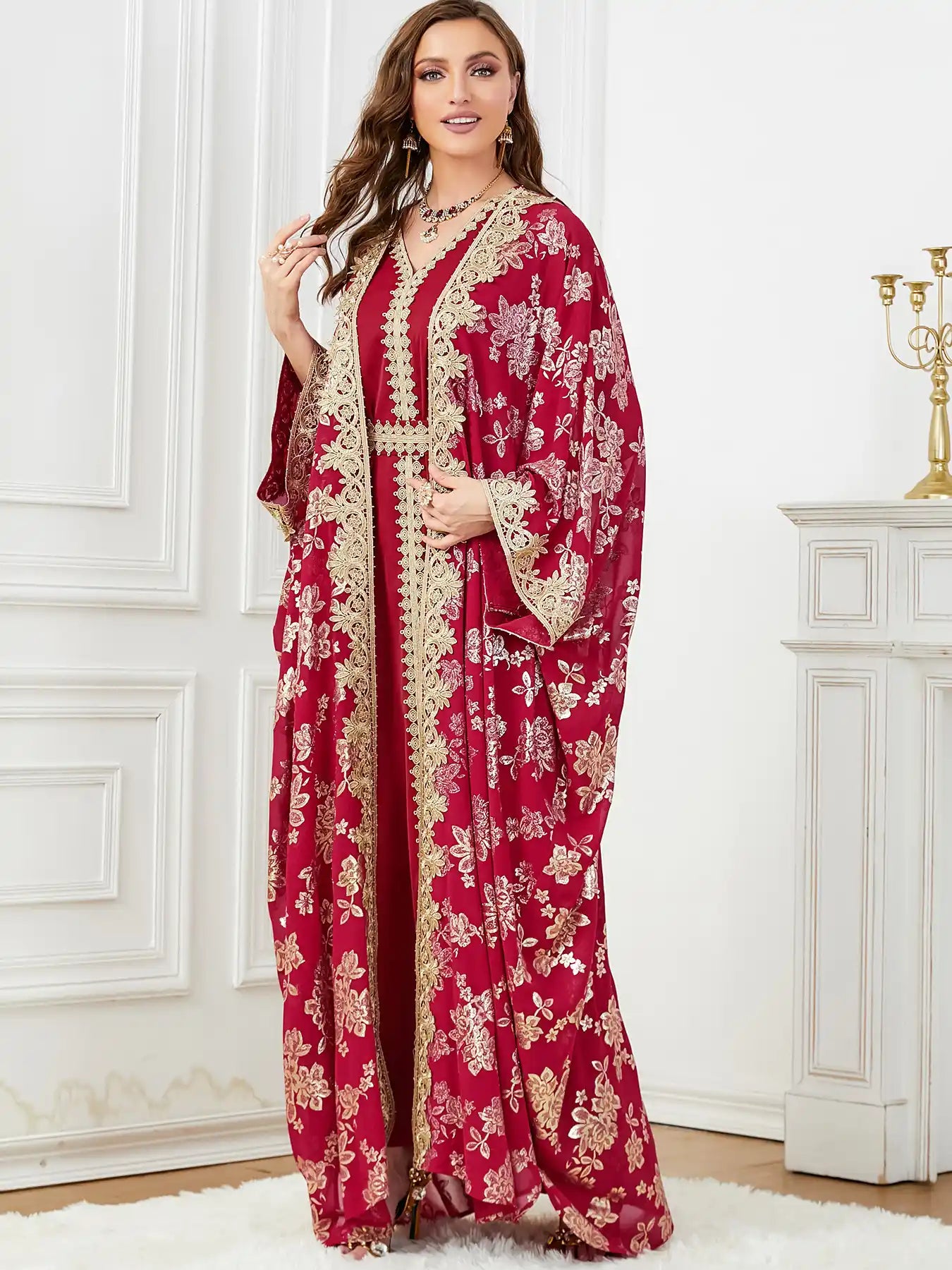 3665 Moroccan Two-piece Cardigan Robe Dubai Dress