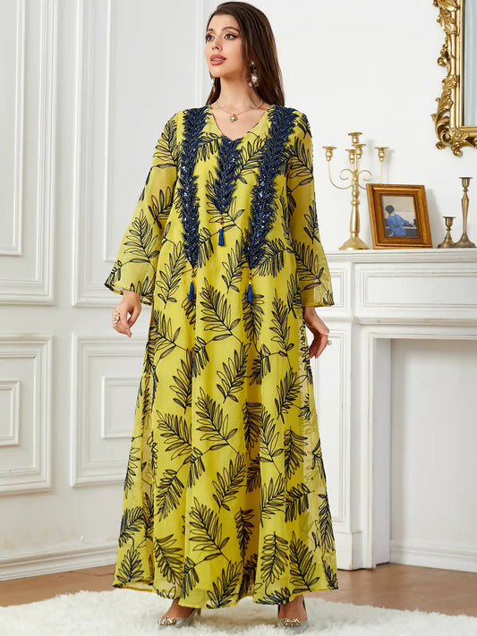 3740 Arabic Dubai Embroidered Dress Muslim Robe