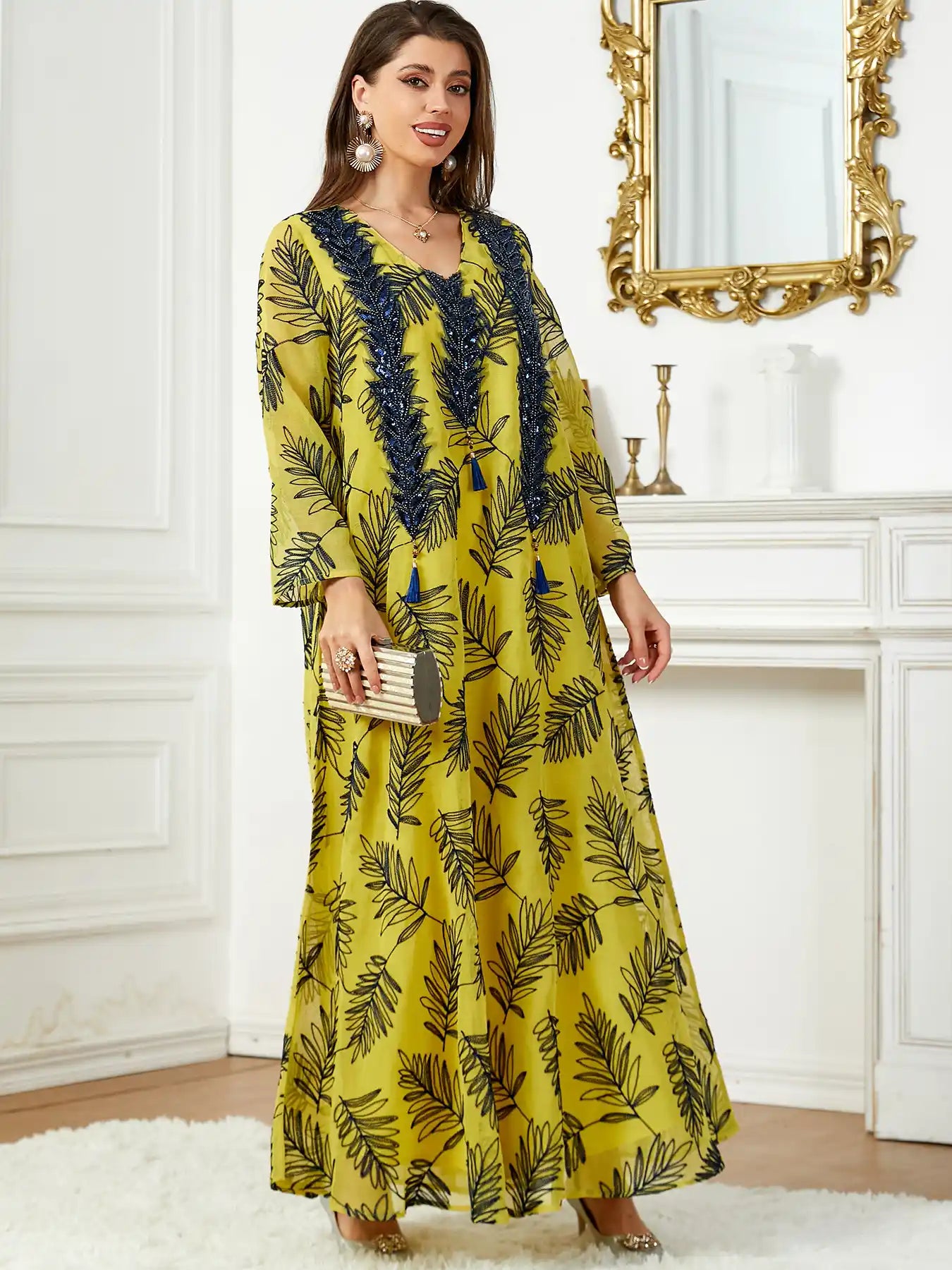 3740 Arabic Dubai Embroidered Dress Muslim Robe