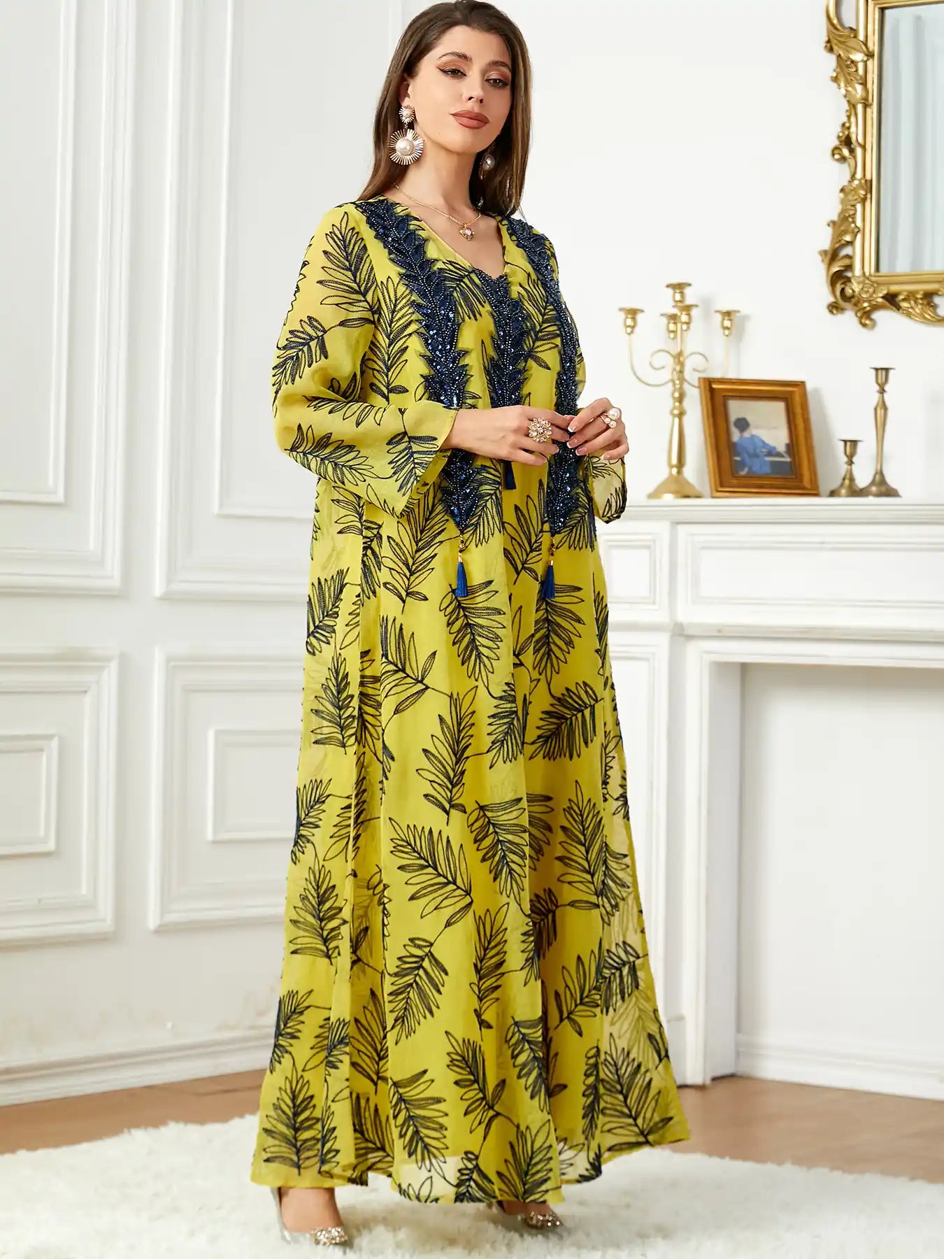 3740 Arabic Dubai Embroidered Dress Muslim Robe