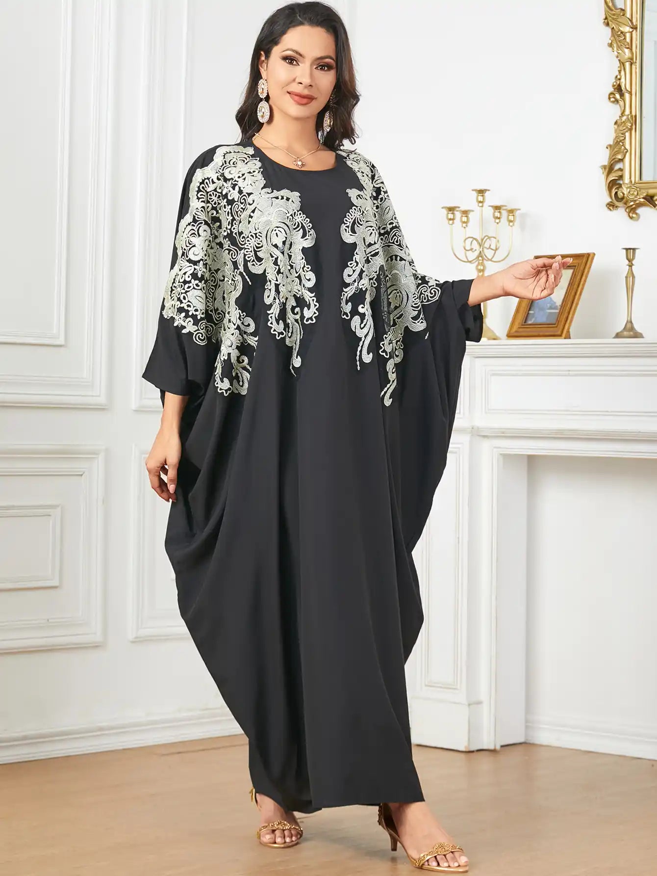 3778 Muslim Arabian Dubai Floral Robe Dress