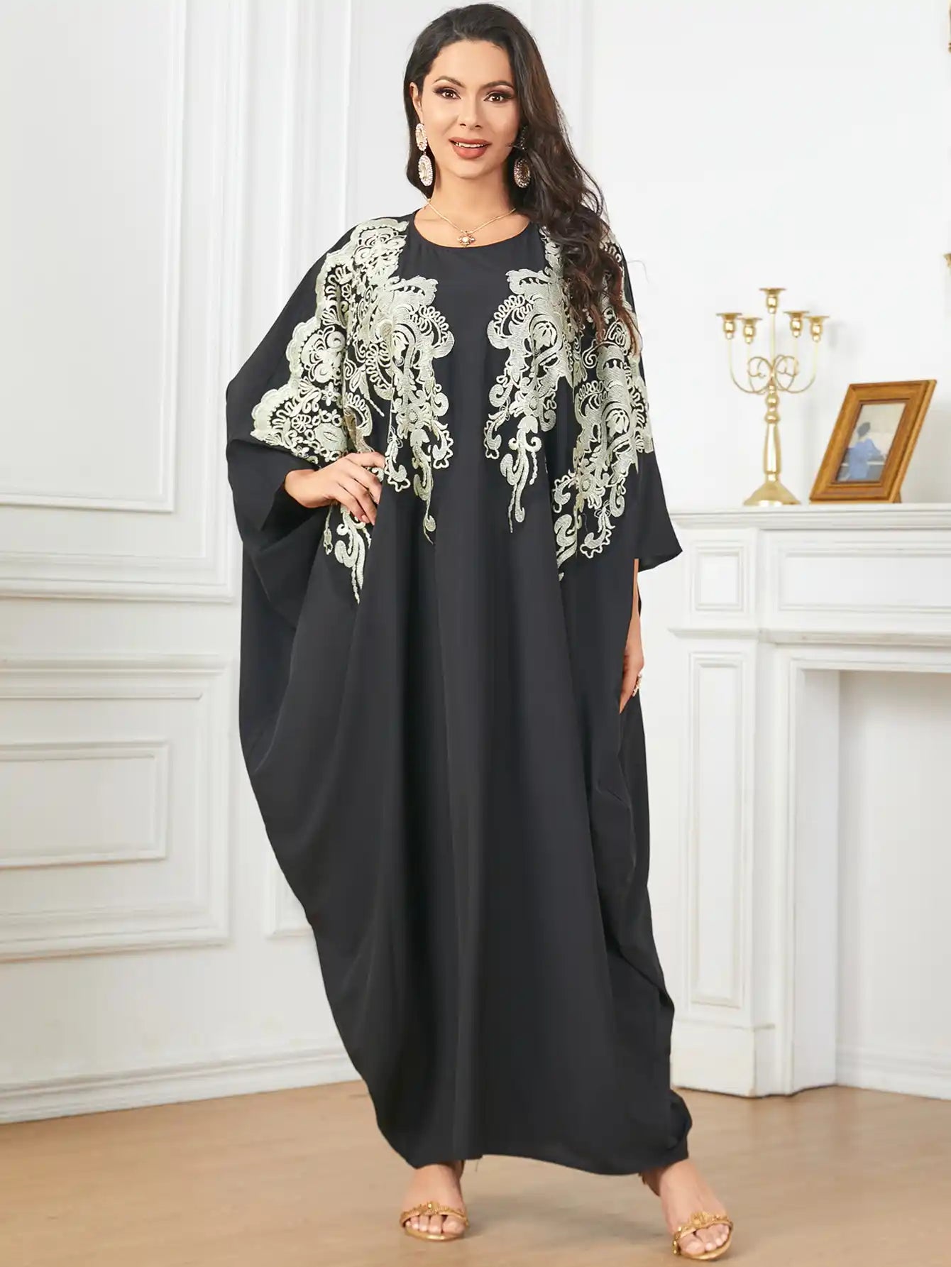 3778 Muslim Arabian Dubai Floral Robe Dress
