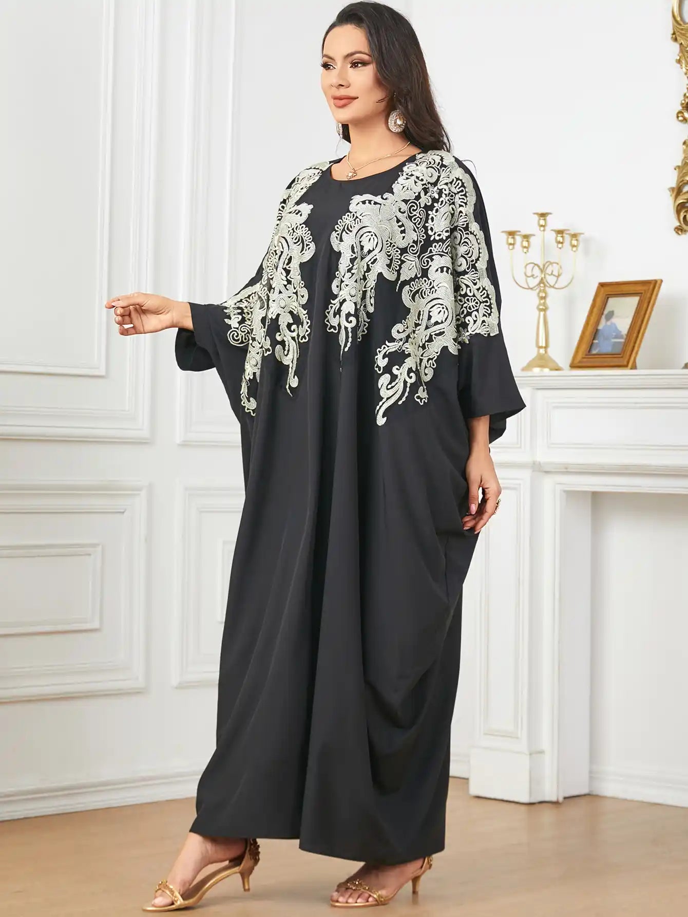 3778 Muslim Arabian Dubai Floral Robe Dress