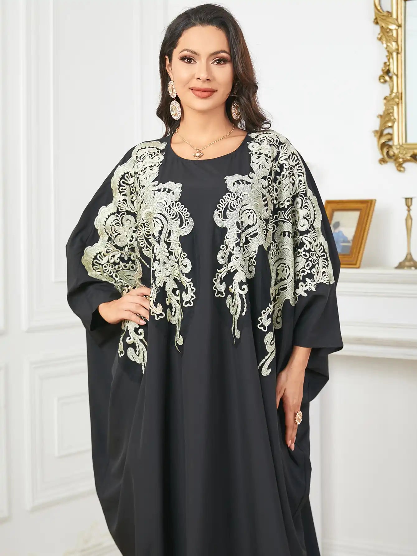3778 Muslim Arabian Dubai Floral Robe Dress