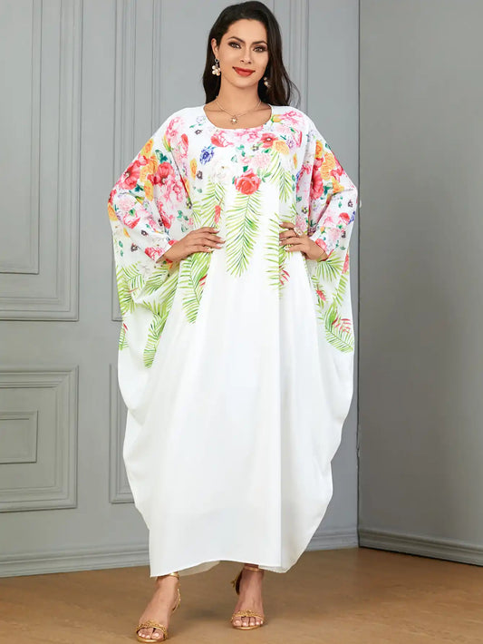 3861 Arab Robe Floral Solid Abayas Dress