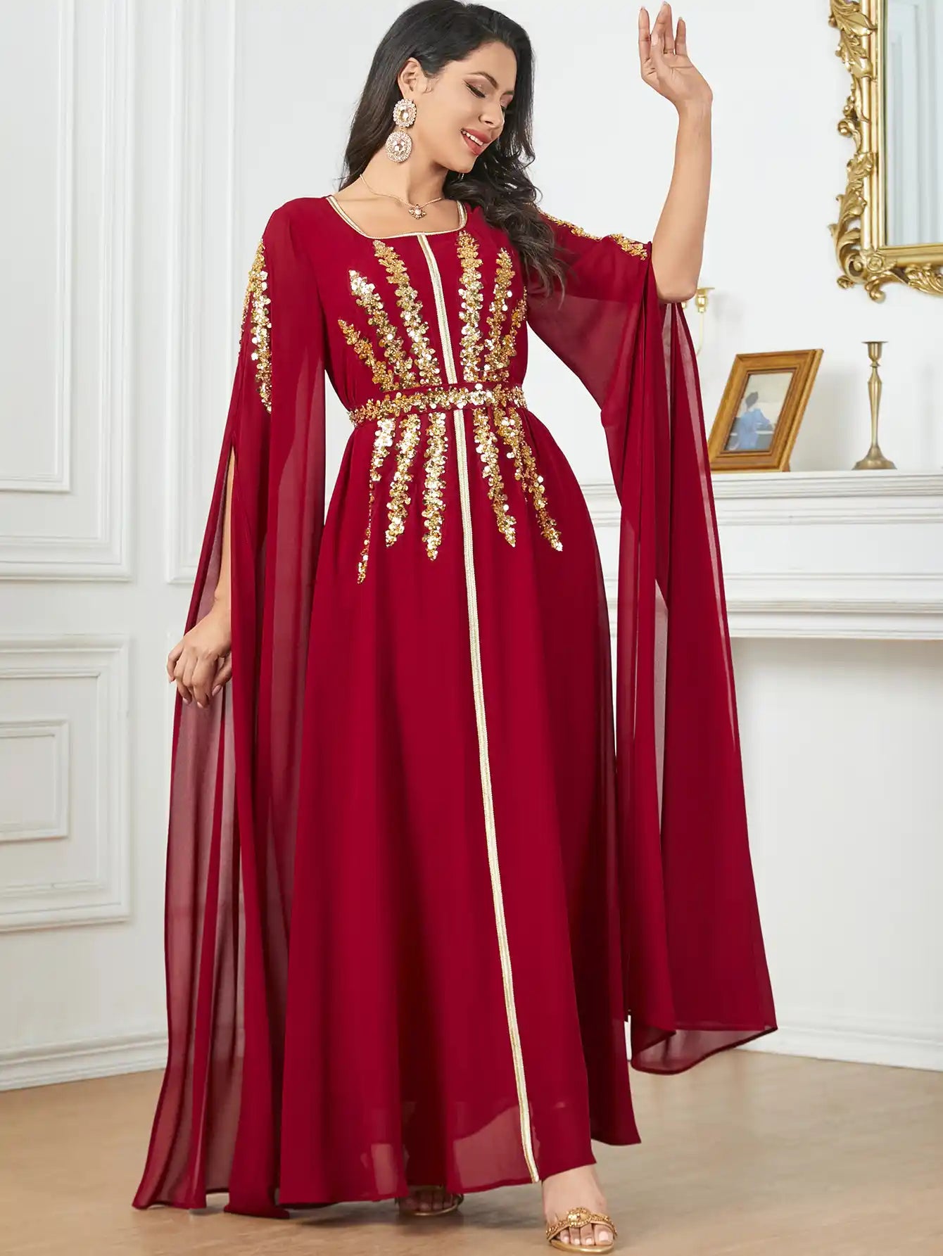 3915 Arabic Women's Robe Ultra Long Sleeve Muslim Dress