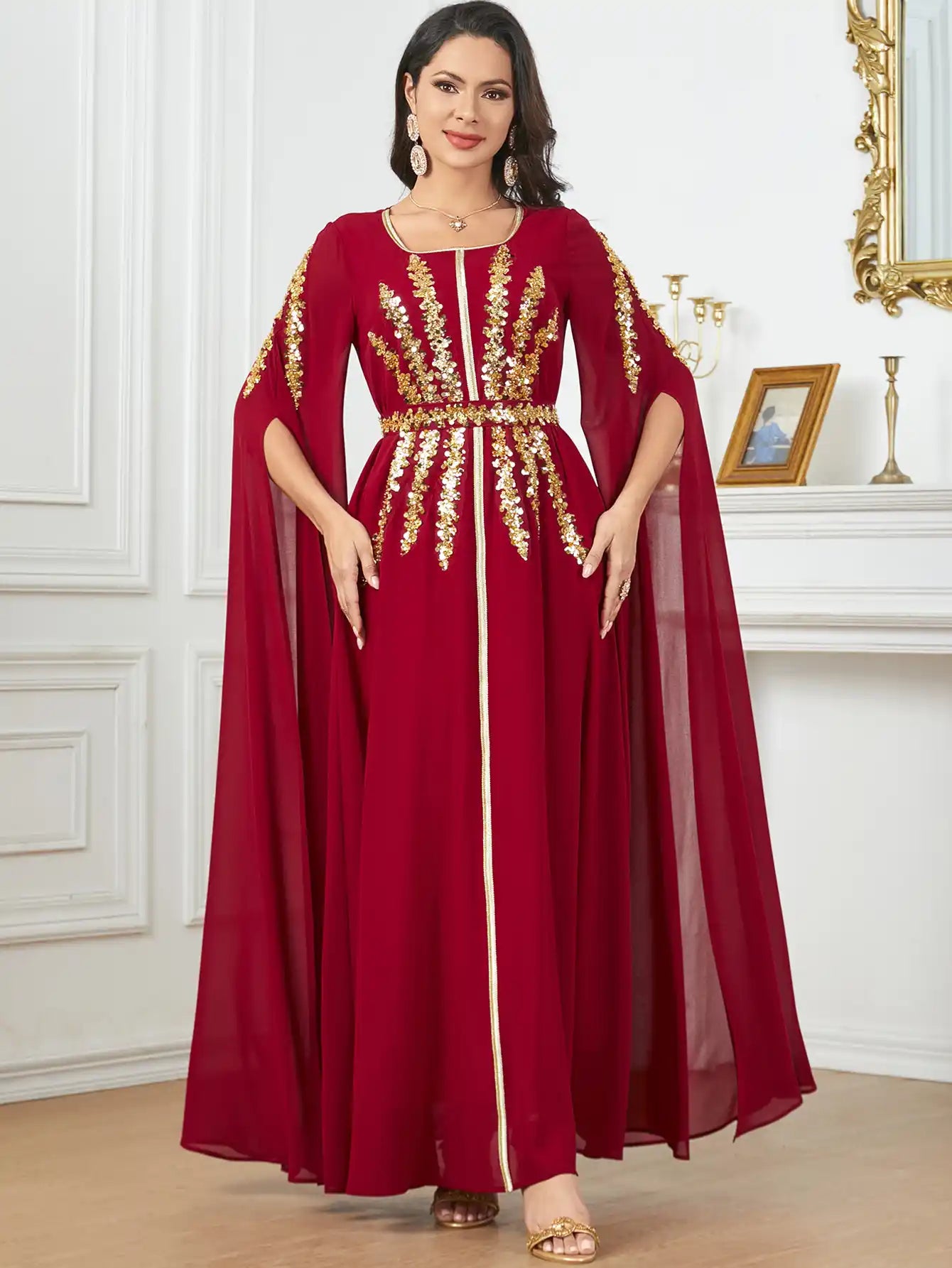 3915 Arabic Women's Robe Ultra Long Sleeve Muslim Dress