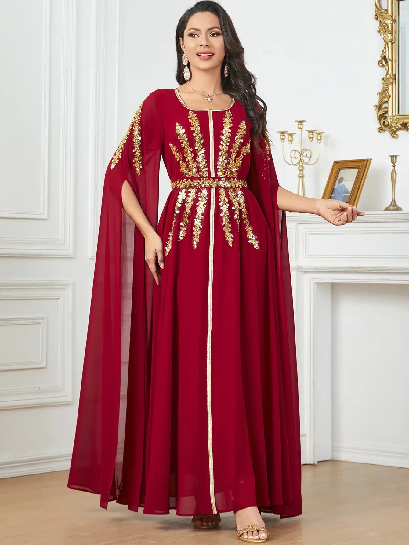 3915 Arabic Women's Robe Ultra Long Sleeve Muslim Dress