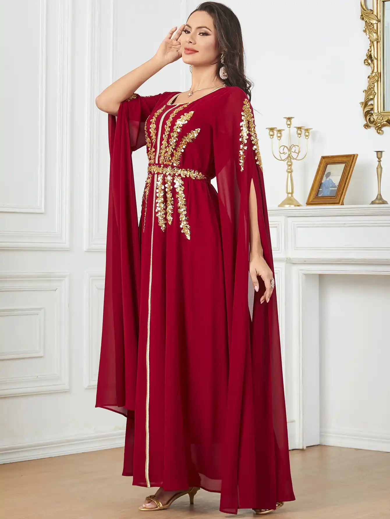 3915 Arabic Women's Robe Ultra Long Sleeve Muslim Dress