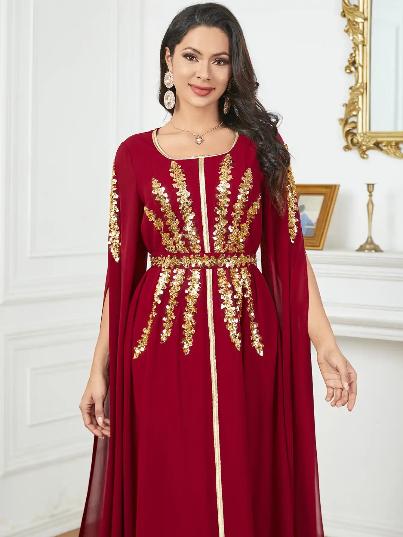 3915 Arabic Women's Robe Ultra Long Sleeve Muslim Dress