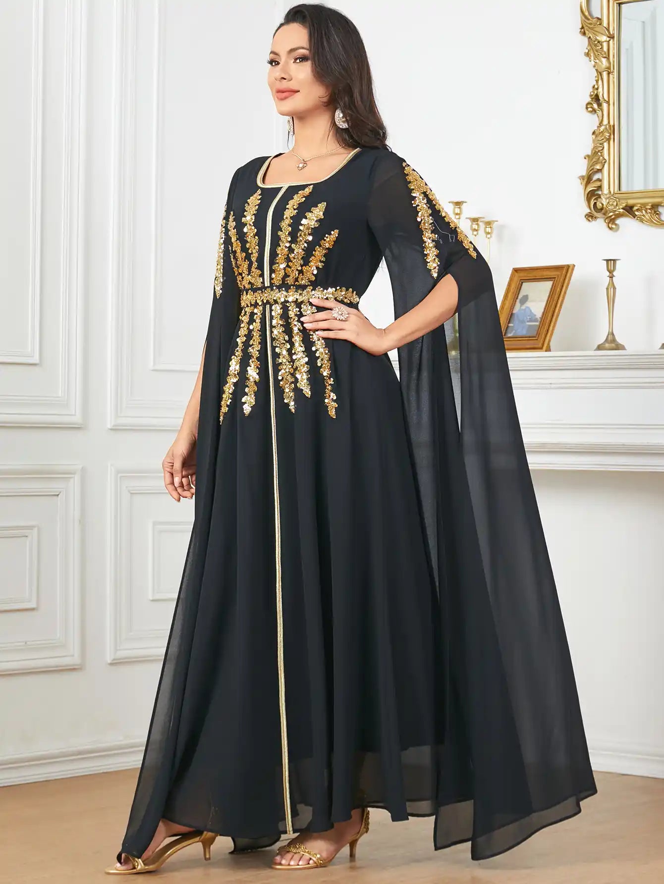3915 Arabic Women's Robe Ultra Long Sleeve Muslim Dress