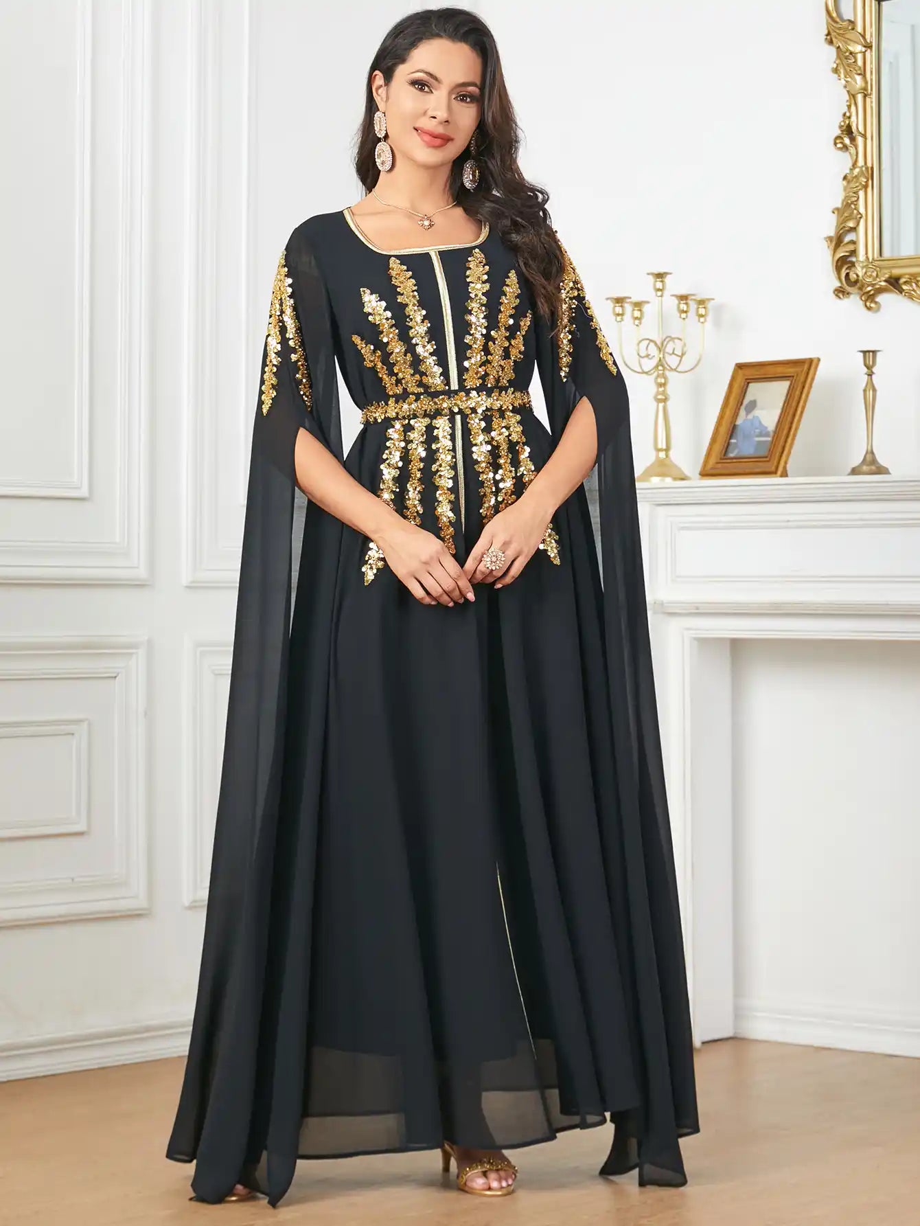 3915 Arabic Women's Robe Ultra Long Sleeve Muslim Dress