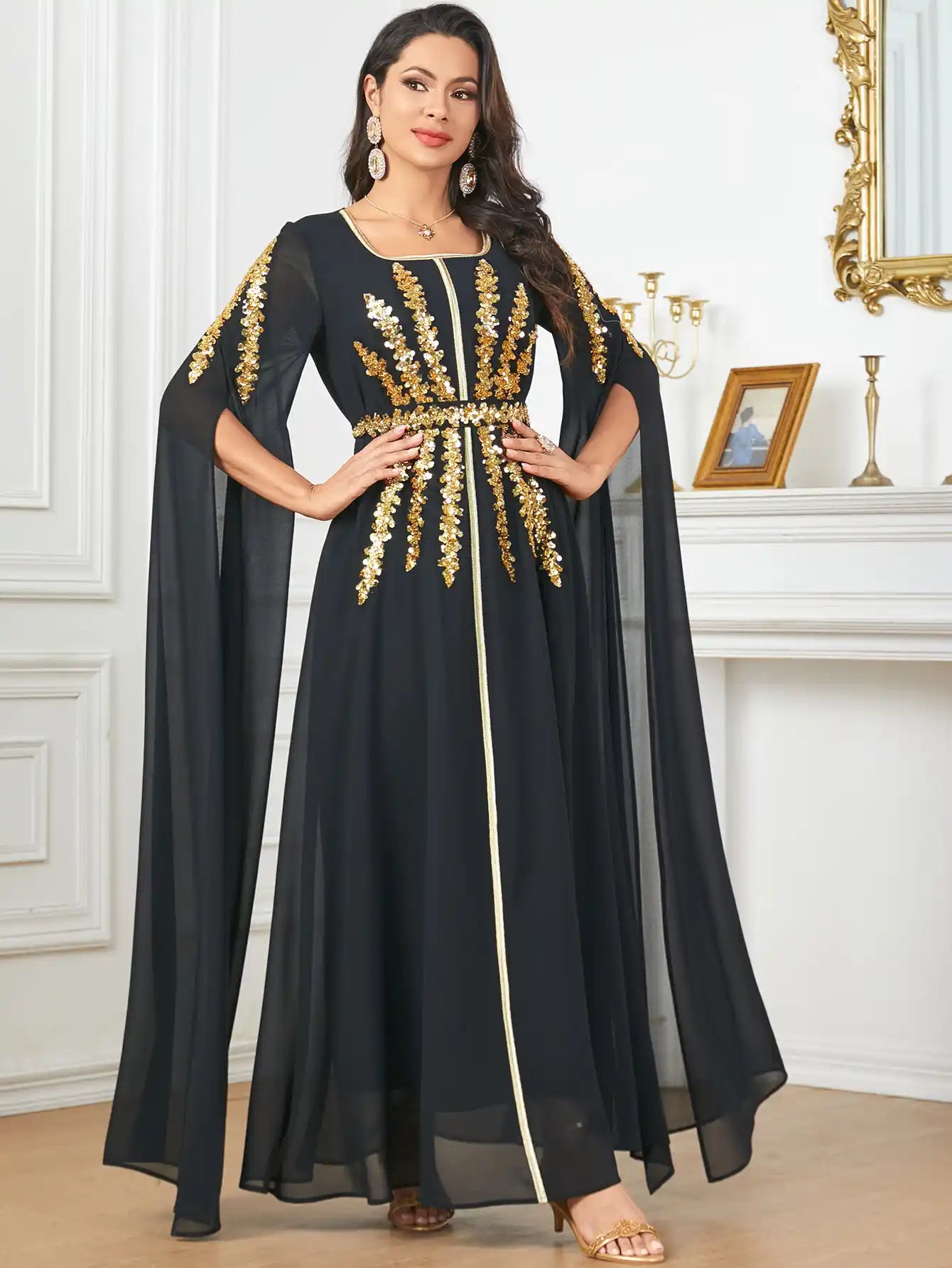 3915 Arabic Women's Robe Ultra Long Sleeve Muslim Dress